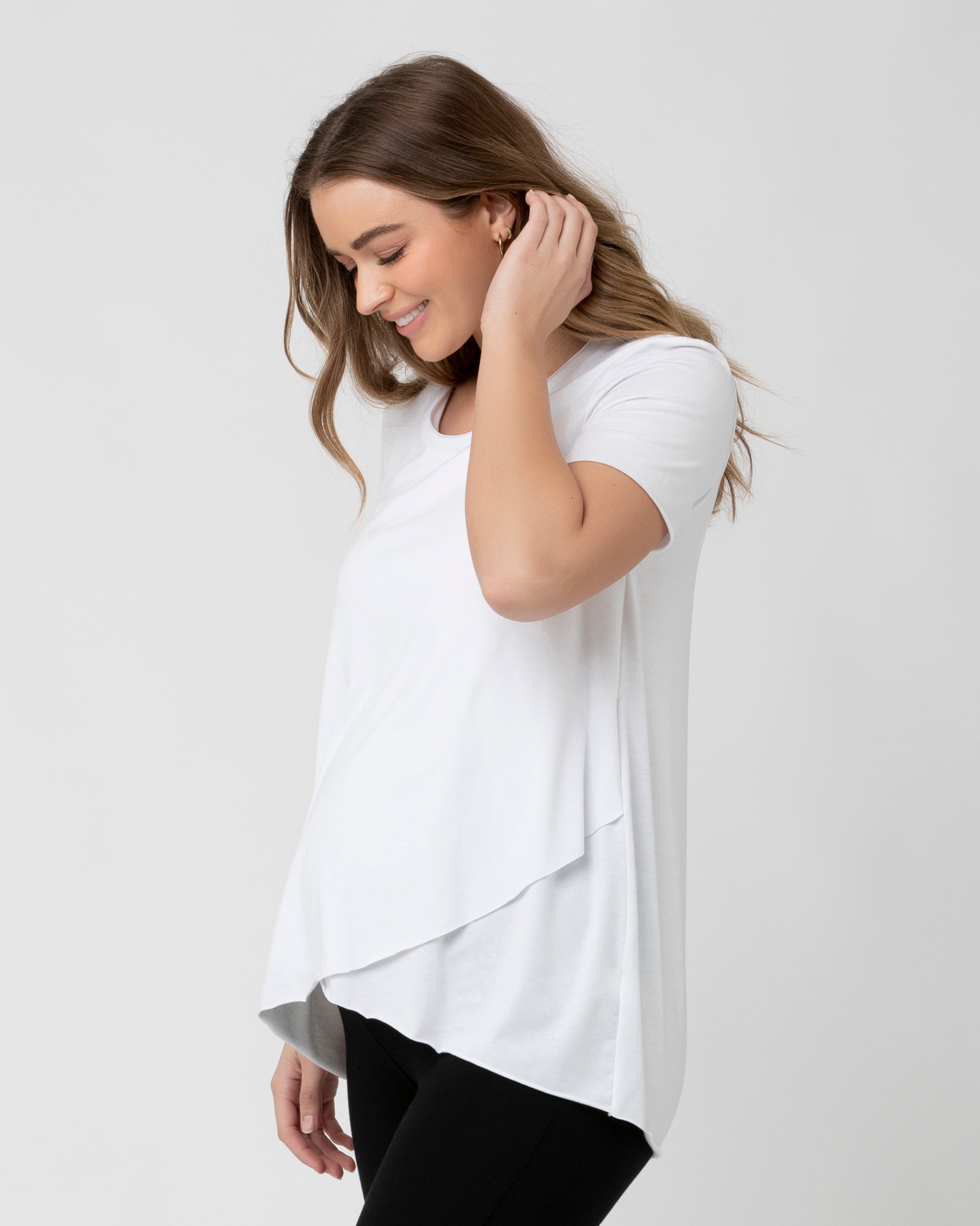 Short Sleeve Raw Edge Nursing Top White