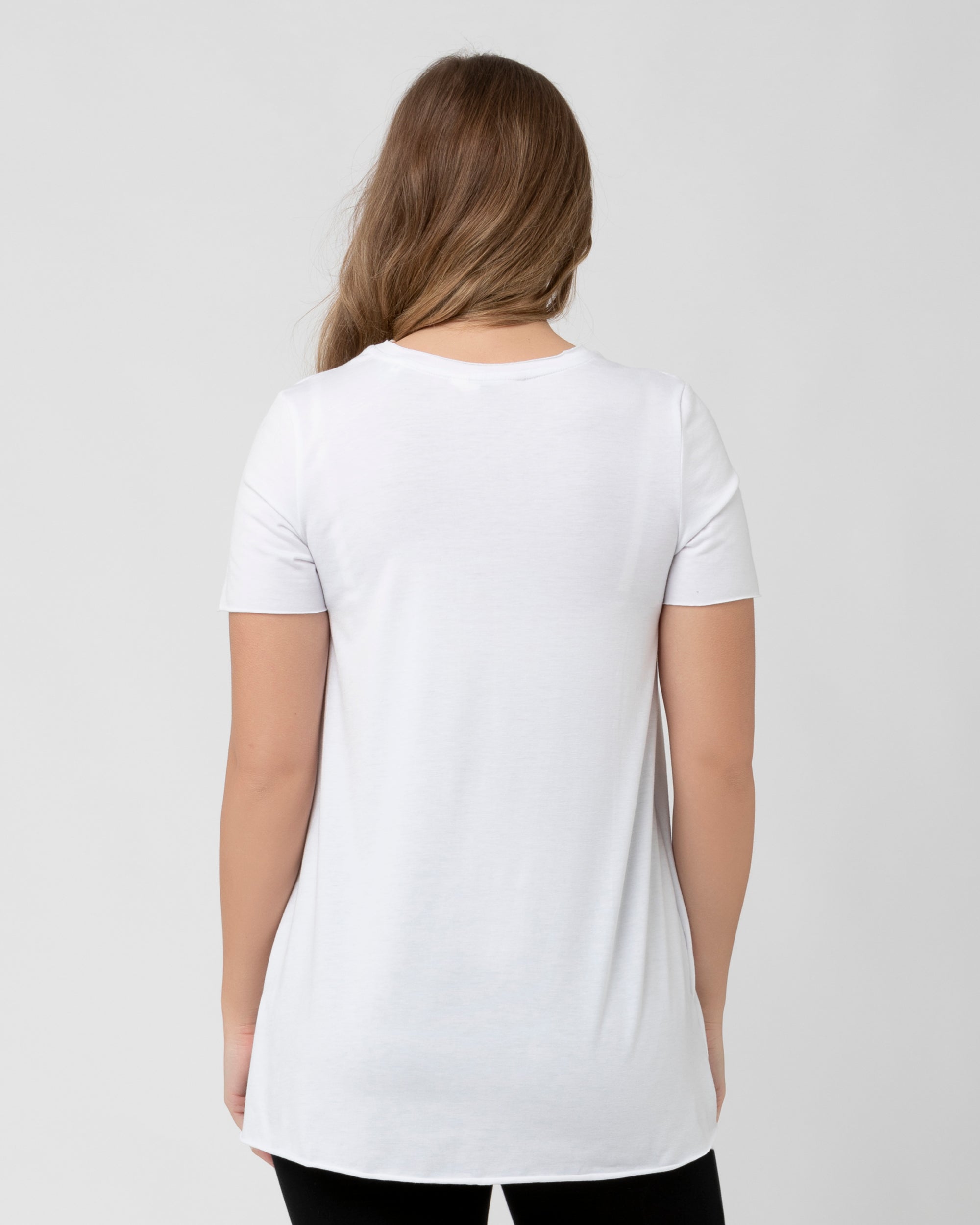 Short Sleeve Raw Edge Nursing Top White