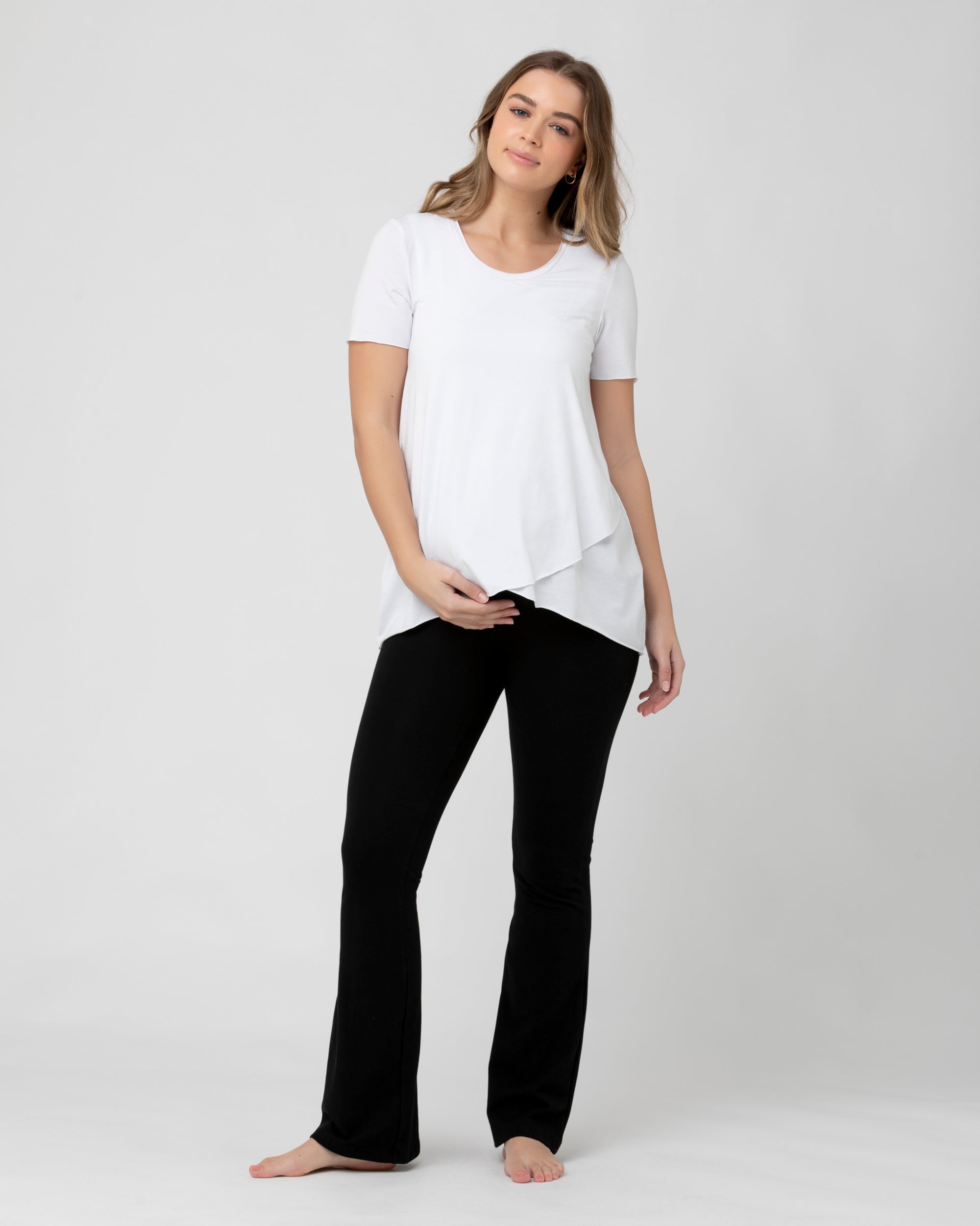 Short Sleeve Raw Edge Nursing Top White