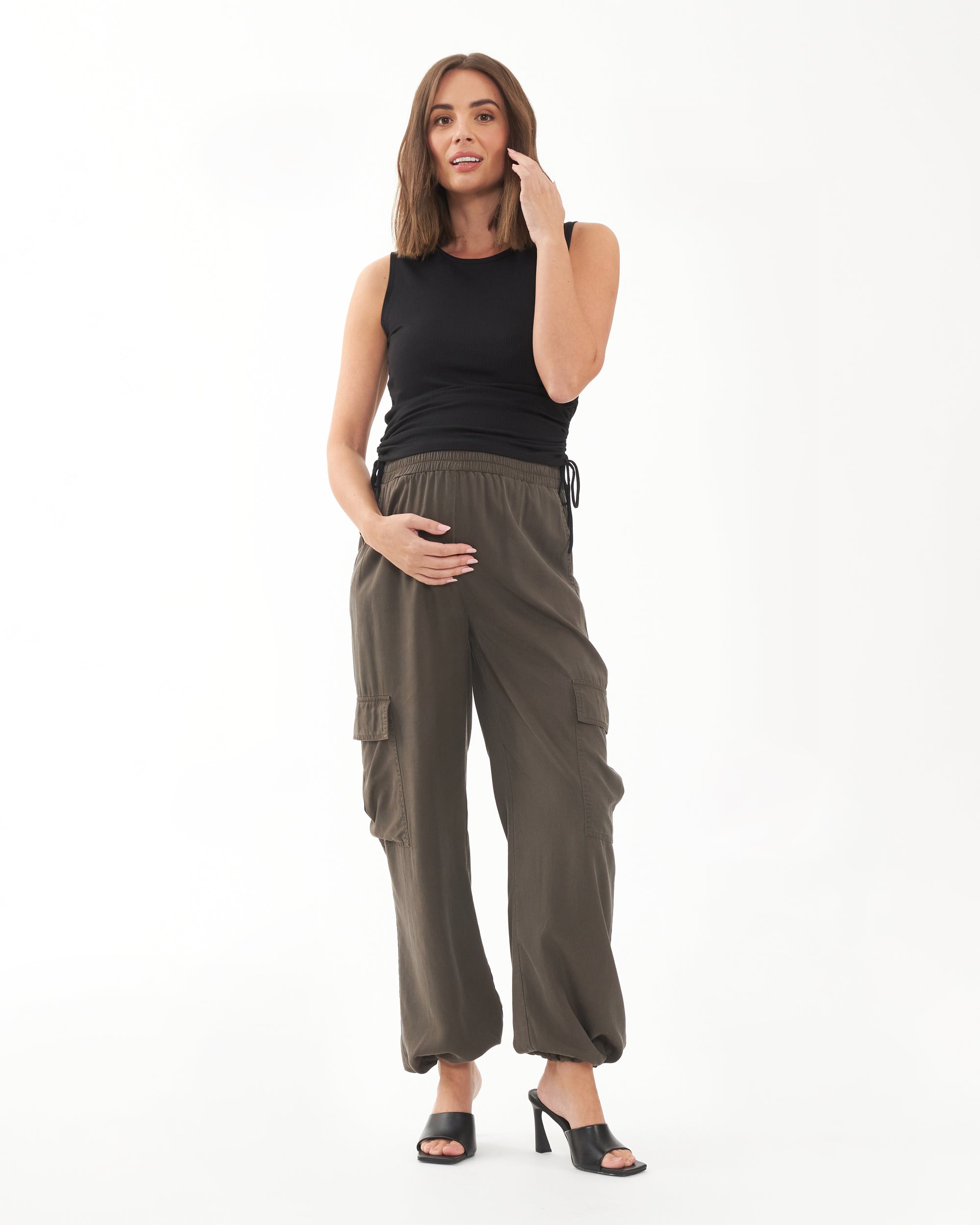Jodie Ruched Rib Tank Black