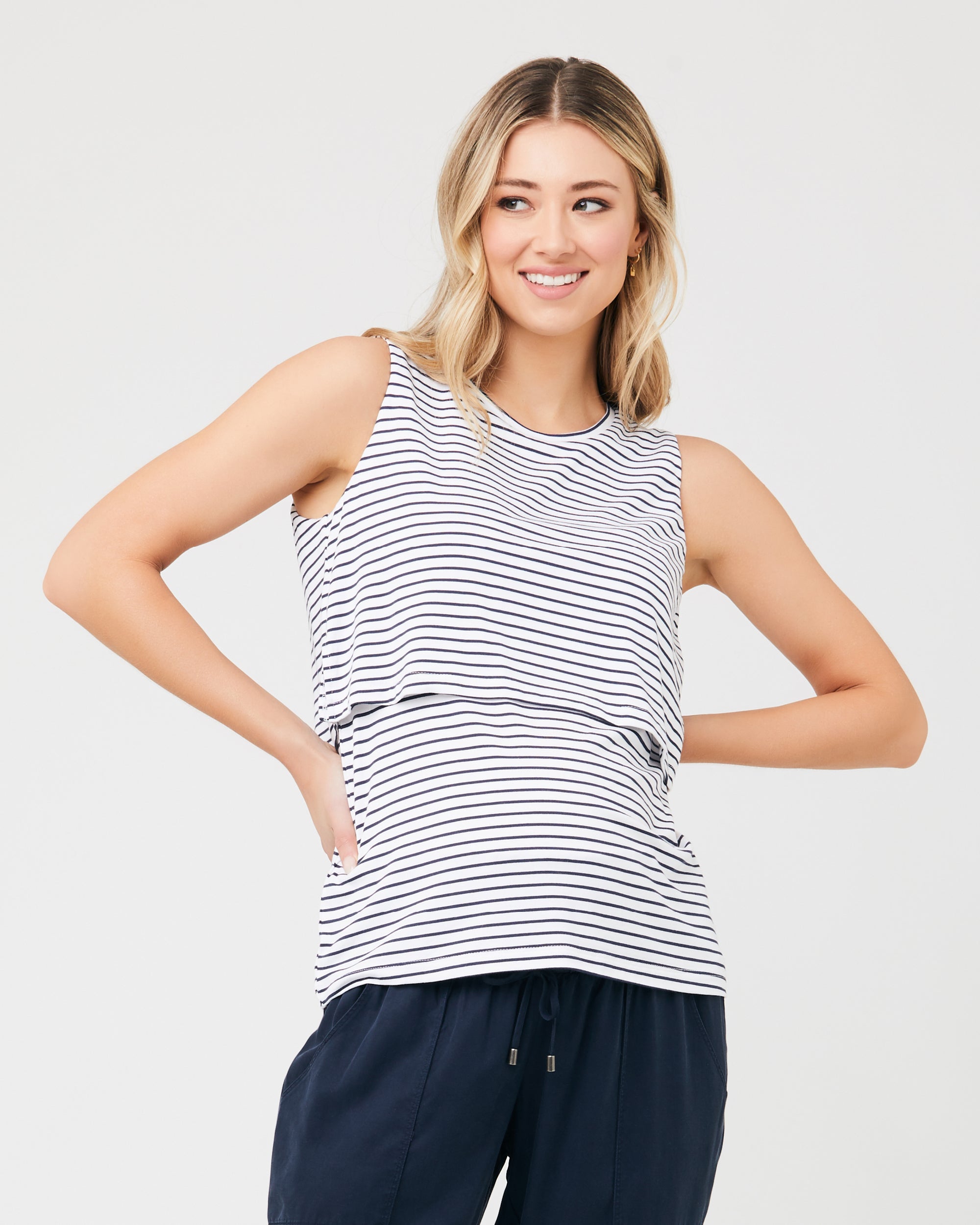 Stripe Layered Nursing Tank White / Indigo
