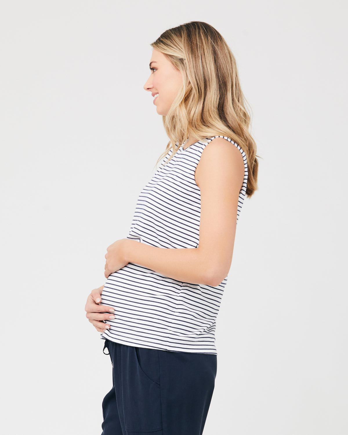 Stripe Layered Nursing Tank White / Indigo