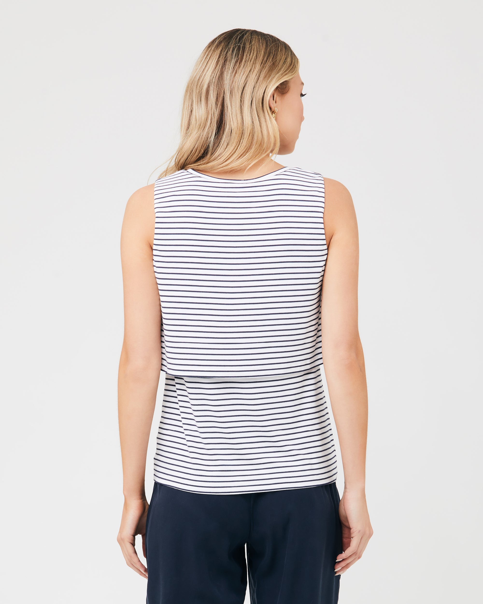 Stripe Layered Nursing Tank White / Indigo