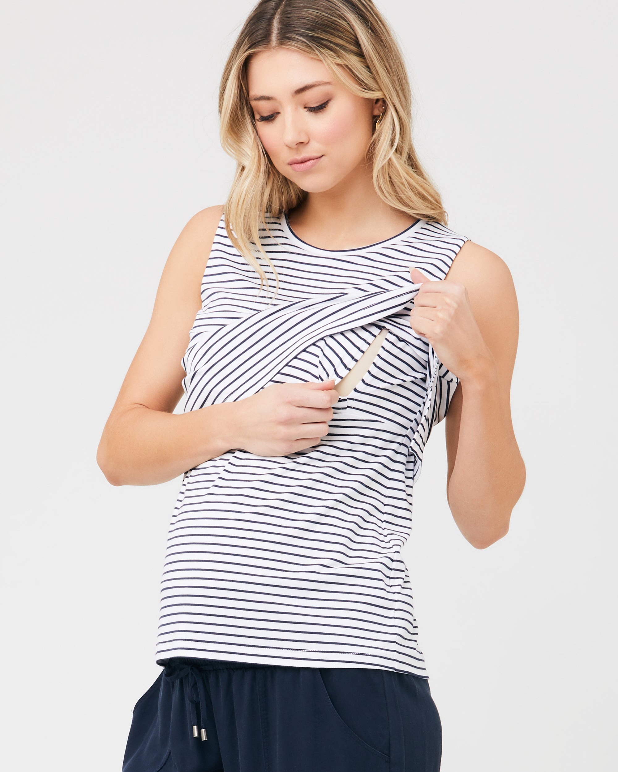 Stripe Layered Nursing Tank White / Indigo