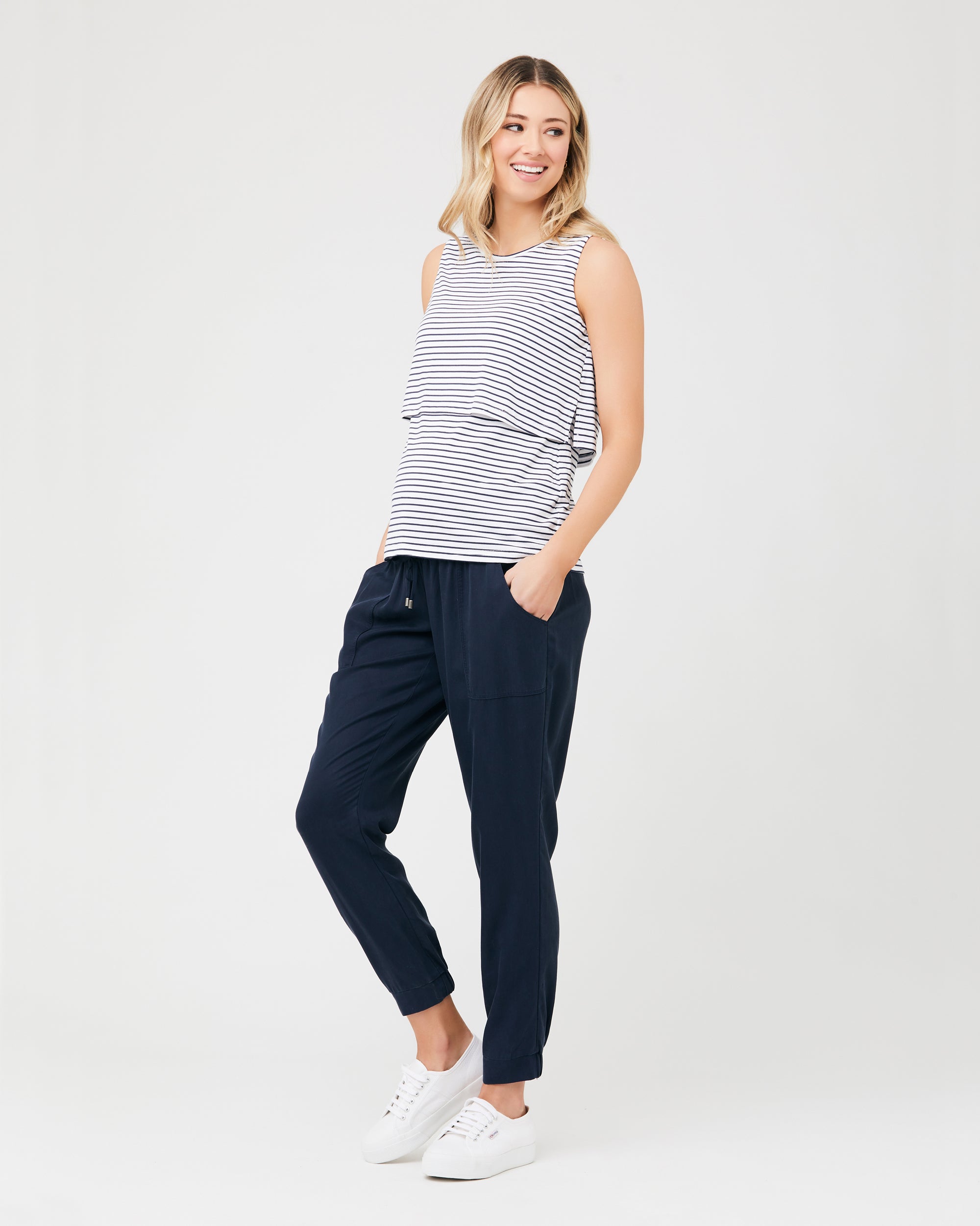 Stripe Layered Nursing Tank White / Indigo