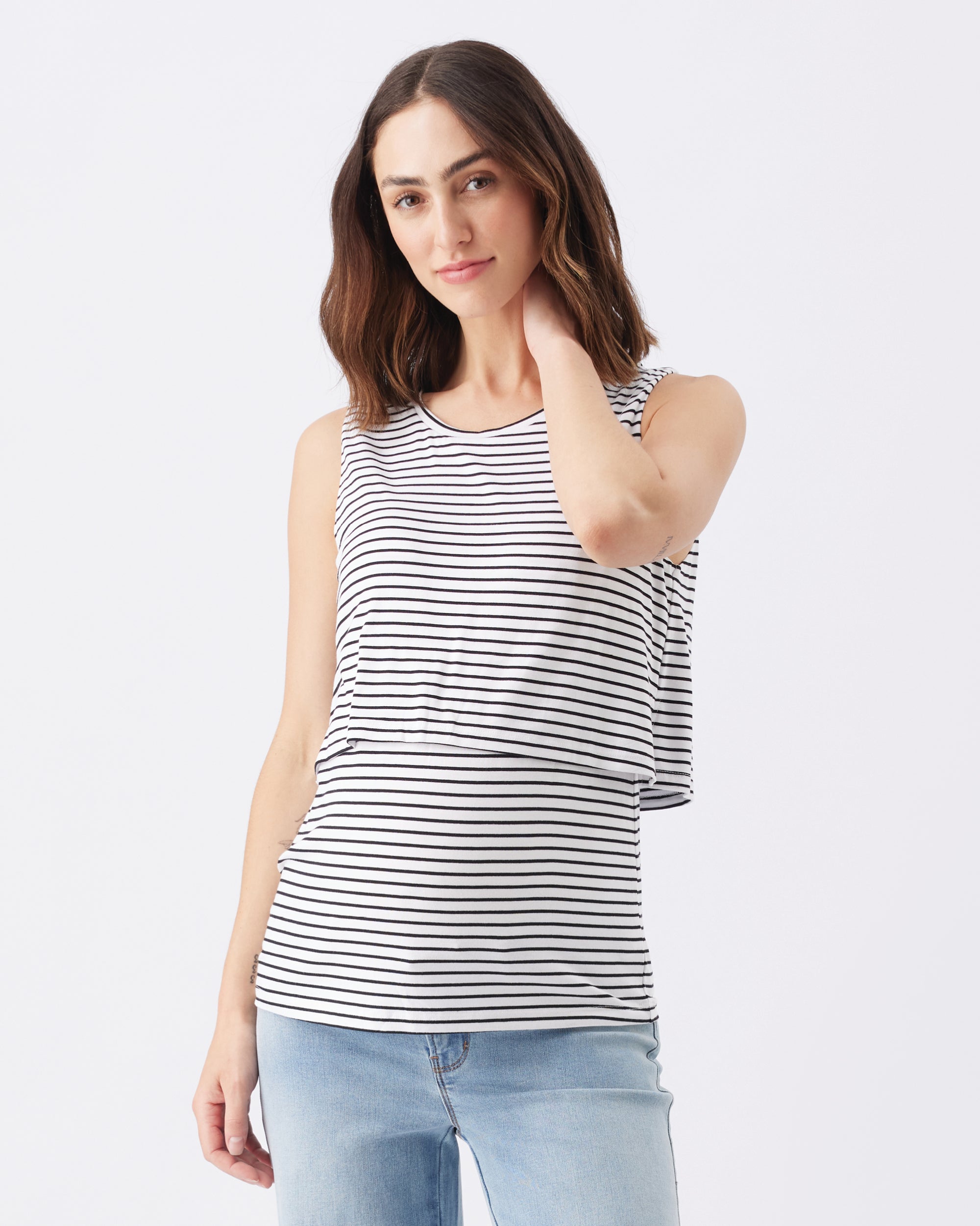 Stripe Layered Nursing Tank White / Black