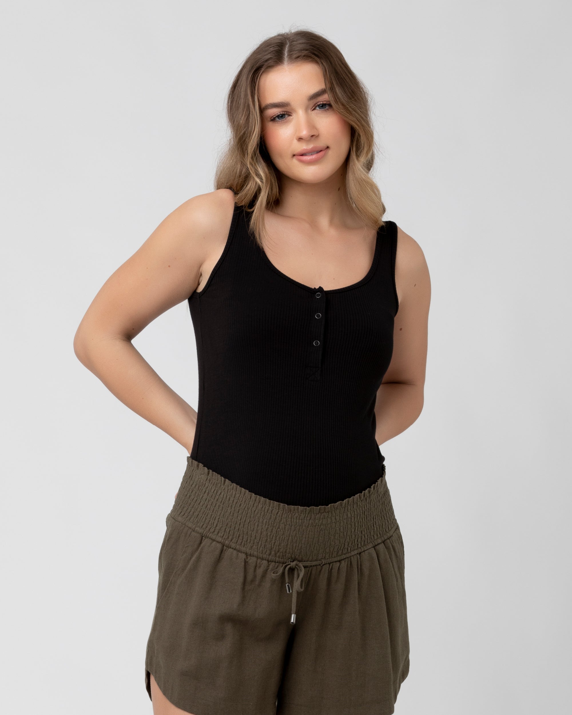 Izzy Button Down Rib Tank Black