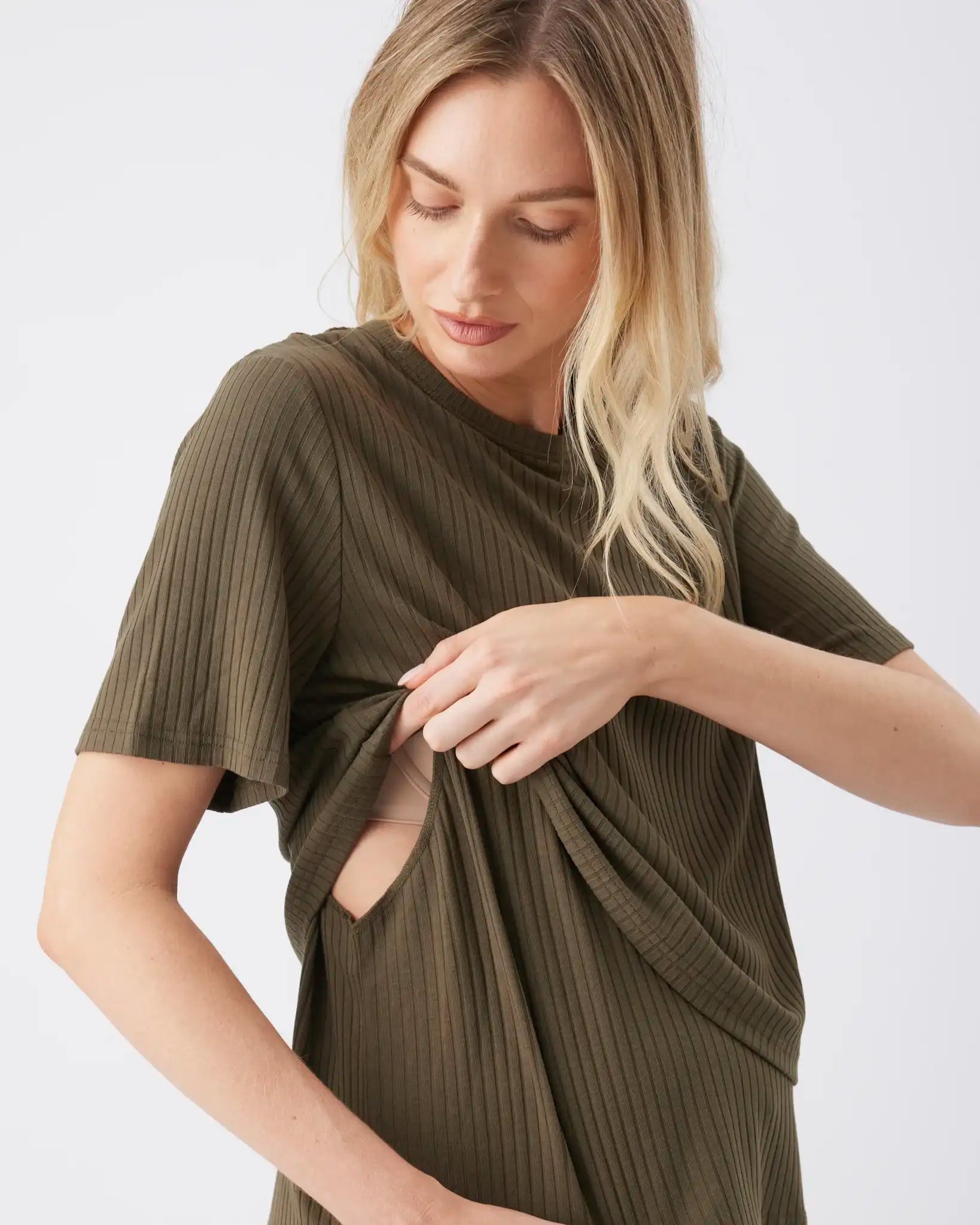 Mike Rib Nursing Top Khaki