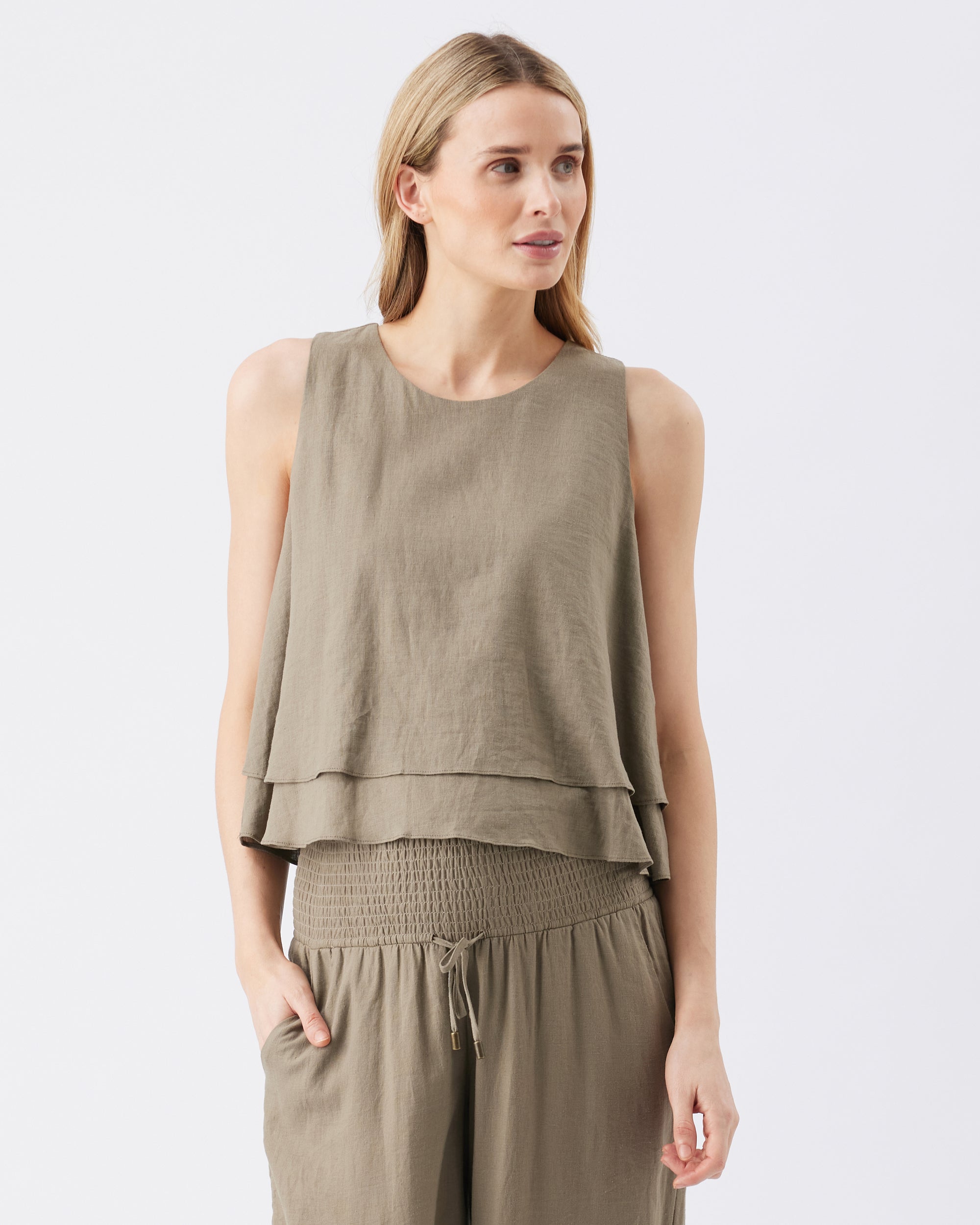 Peyton Linen Nursing Top Olive