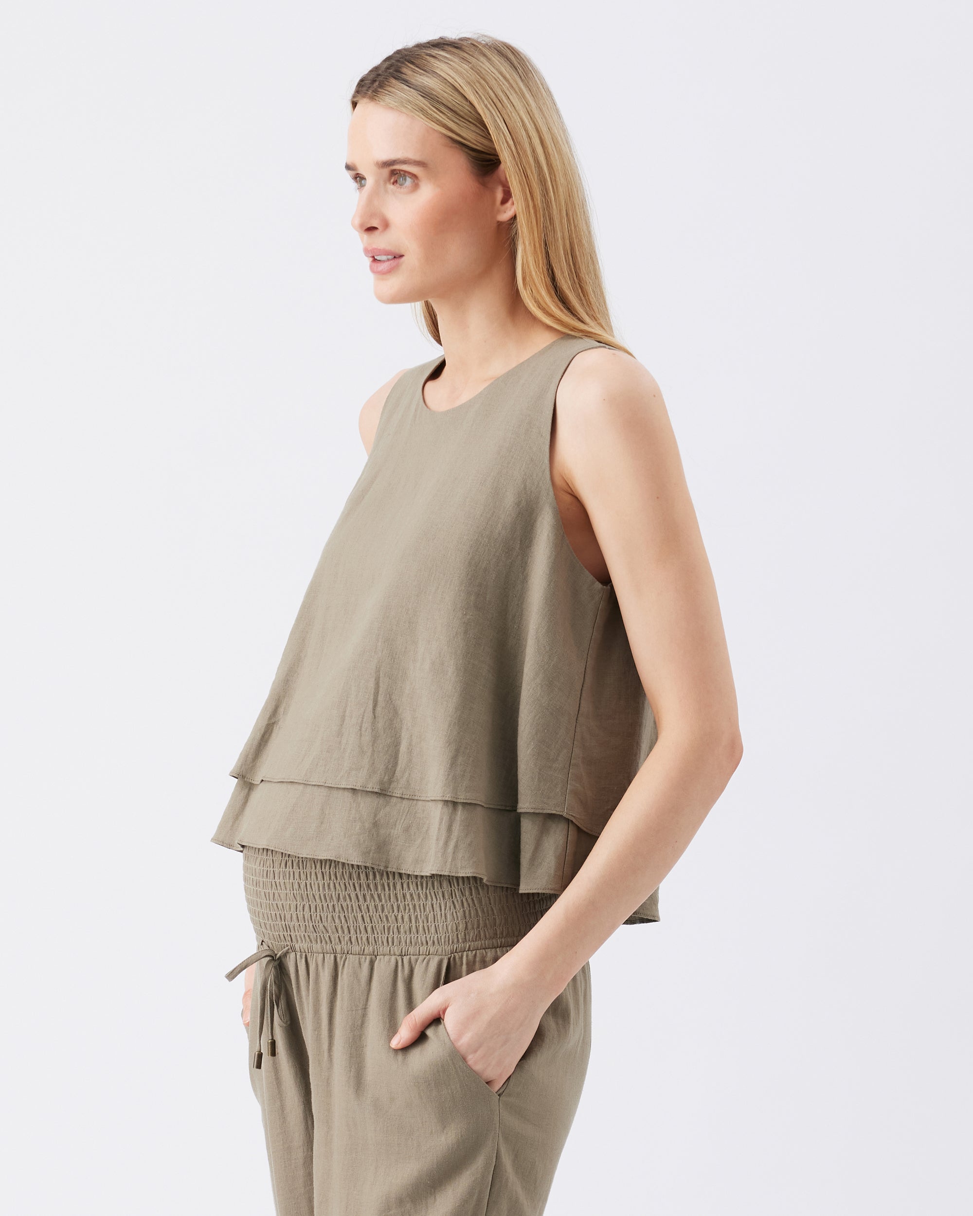 Peyton Linen Nursing Top Olive