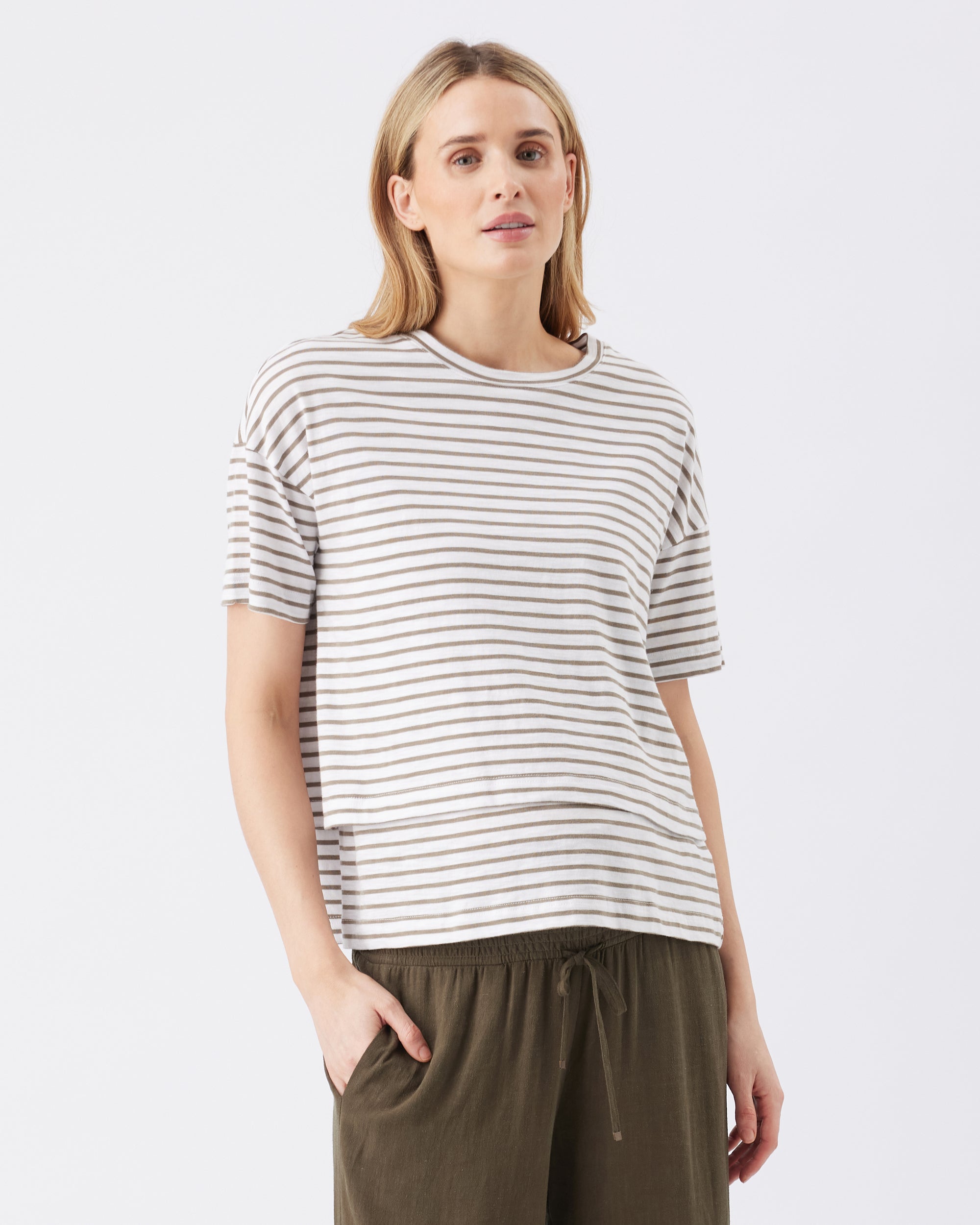 Claudette Nursing Tee White / Olive