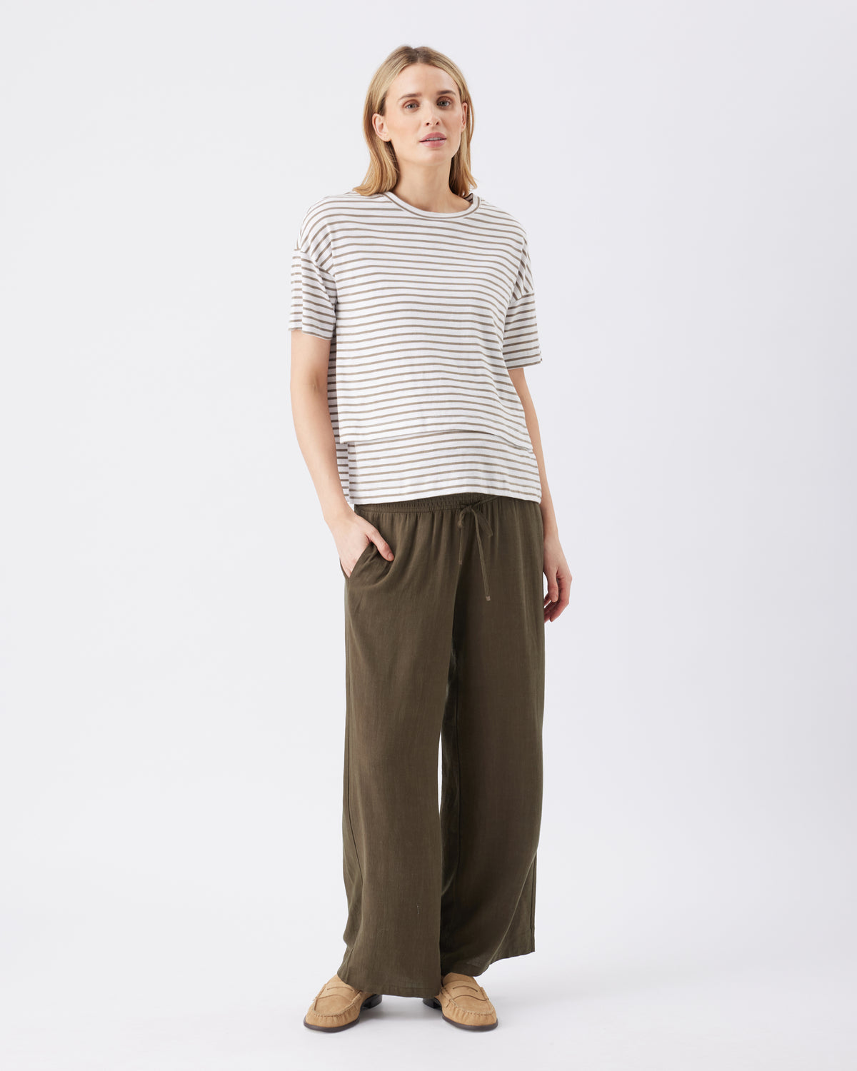 Claudette Nursing Tee White / Olive