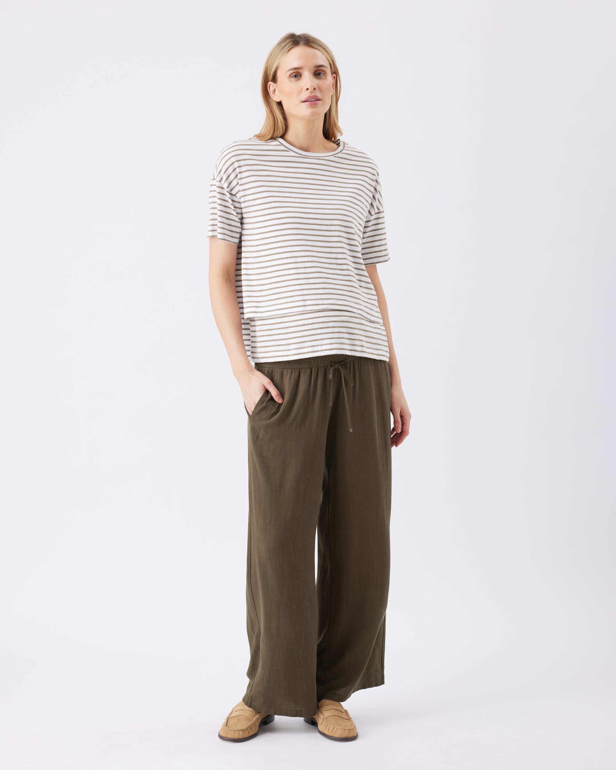 Claudette Nursing Tee White / Olive