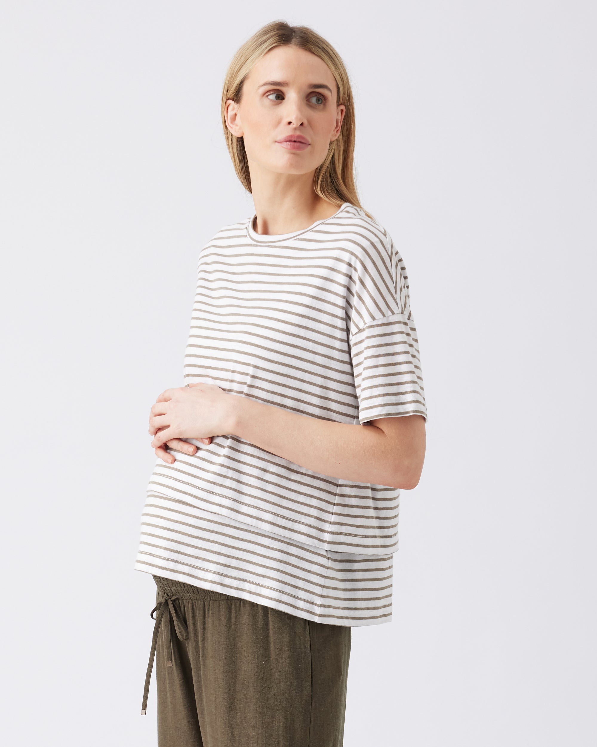 Claudette Nursing Tee White / Olive