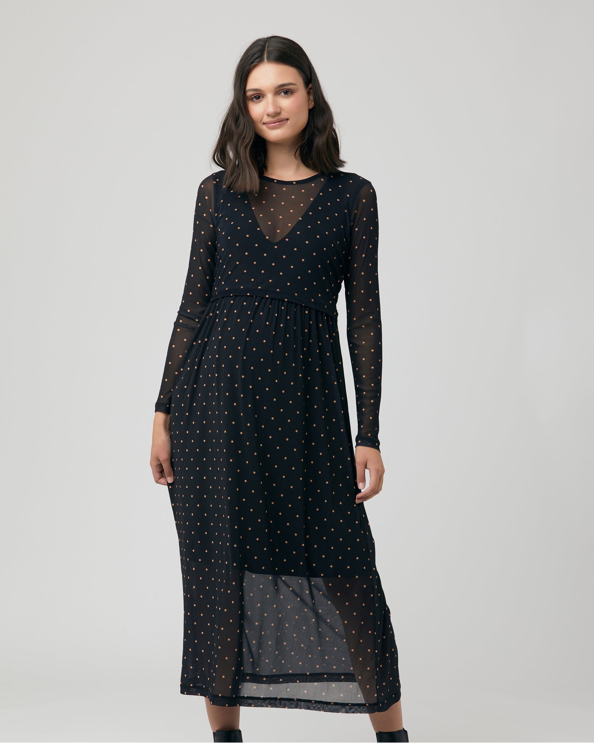 Dot Nursing Dress Black