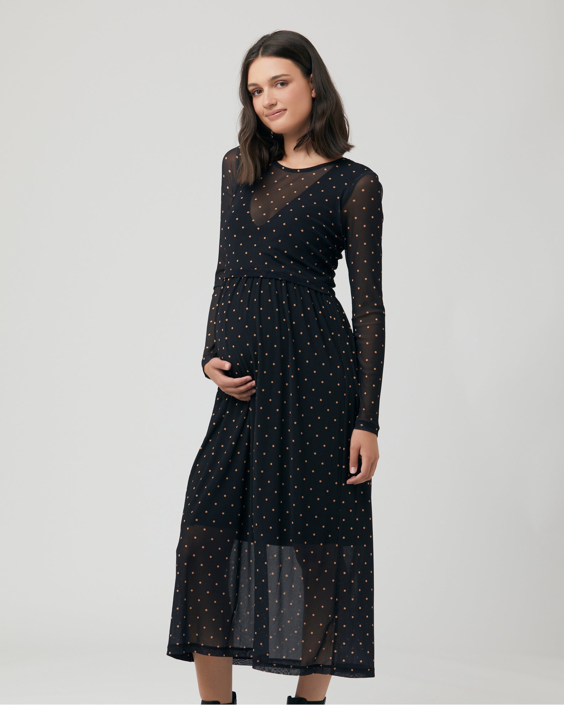 Dot Nursing Dress Black
