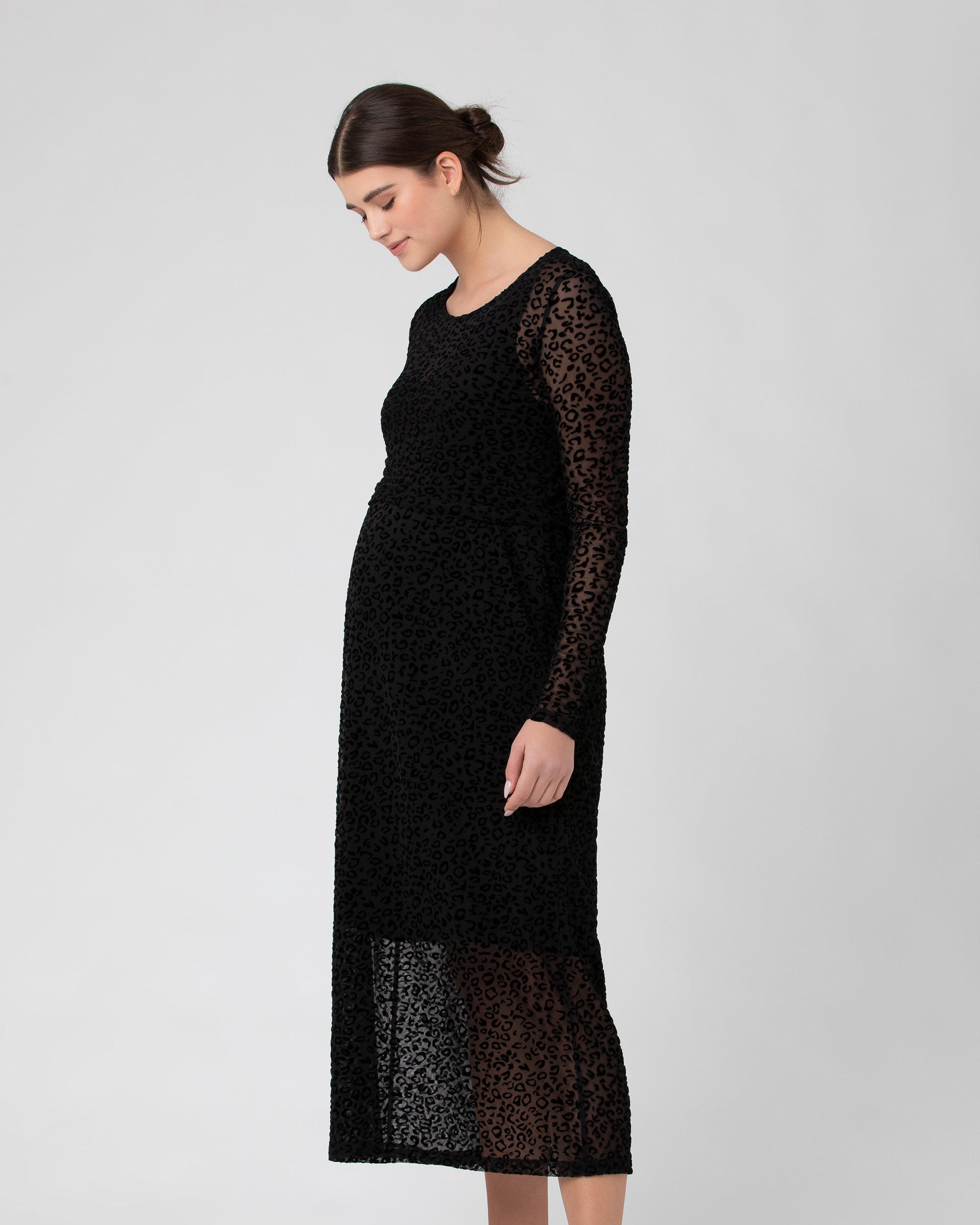 Leo Flocked Nursing Dress Black