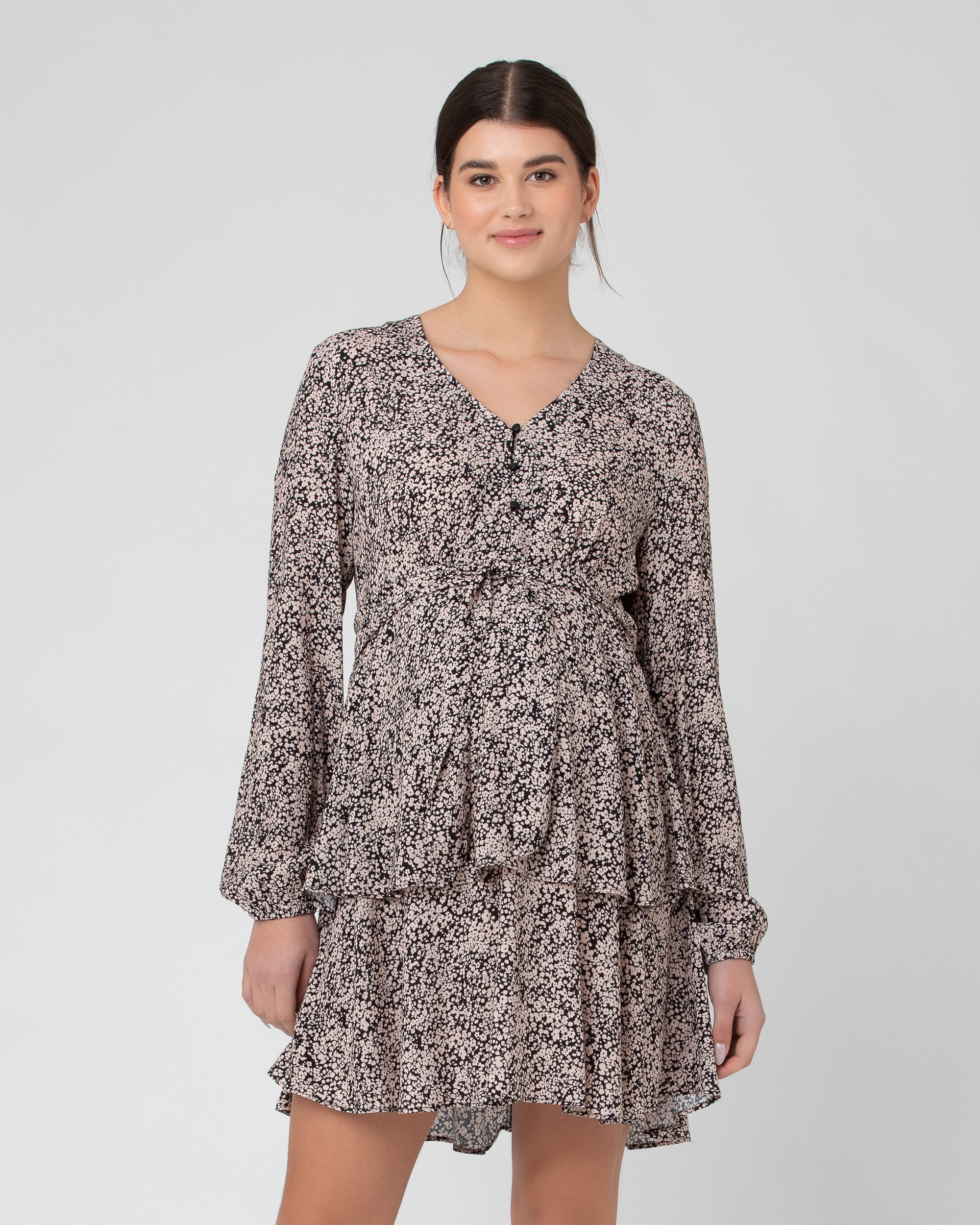 dusty pink and black dress Pale pink and black puff sleeve dress main image 1