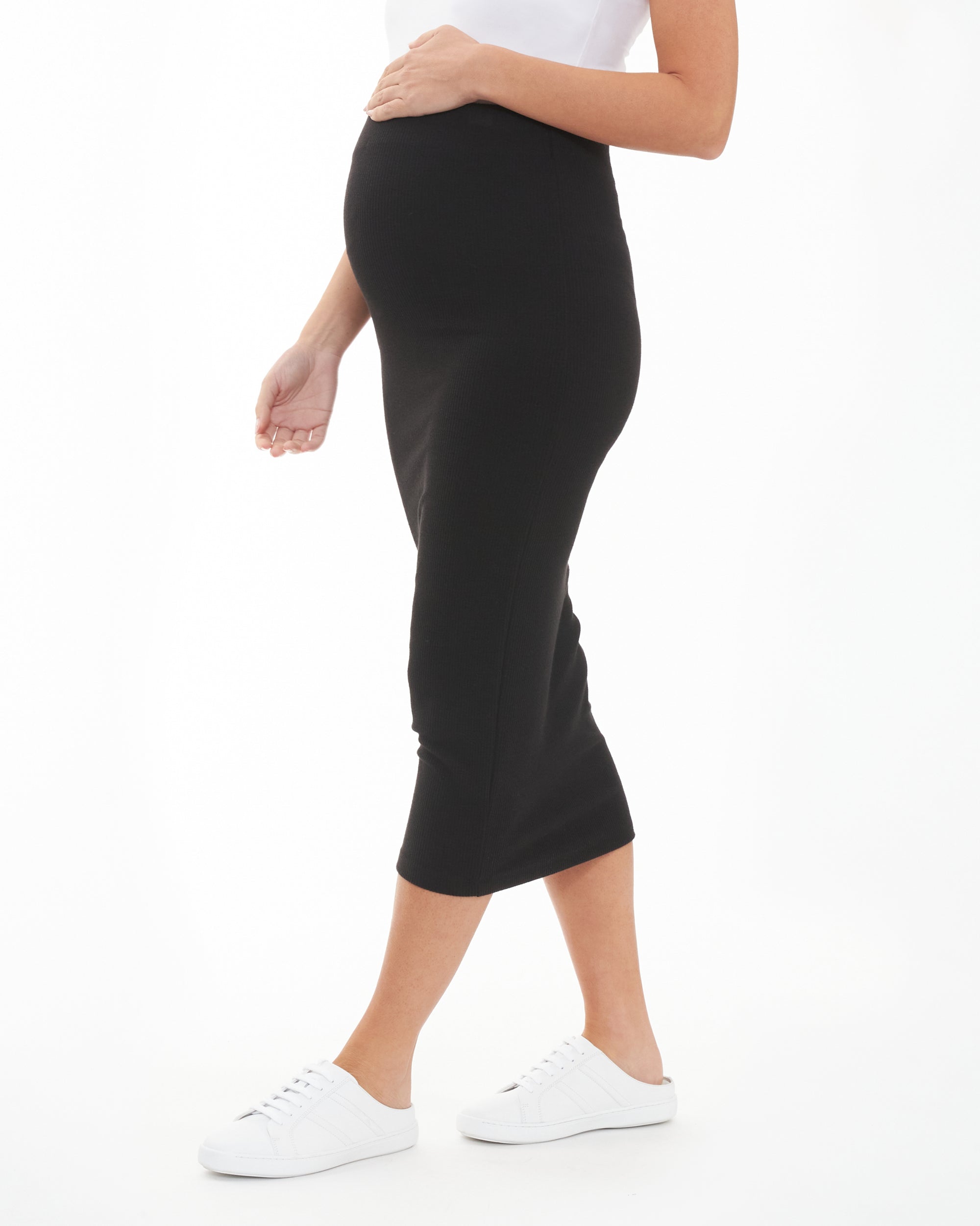 Ribbed Knit Pencil Skirt Black