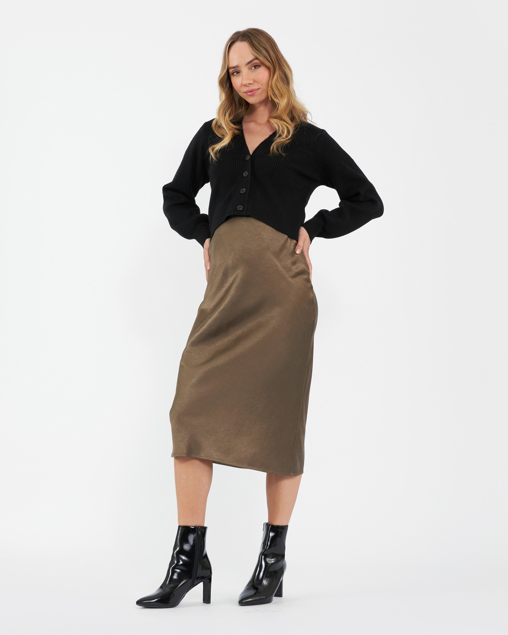 Lexie Satin Skirt Olive