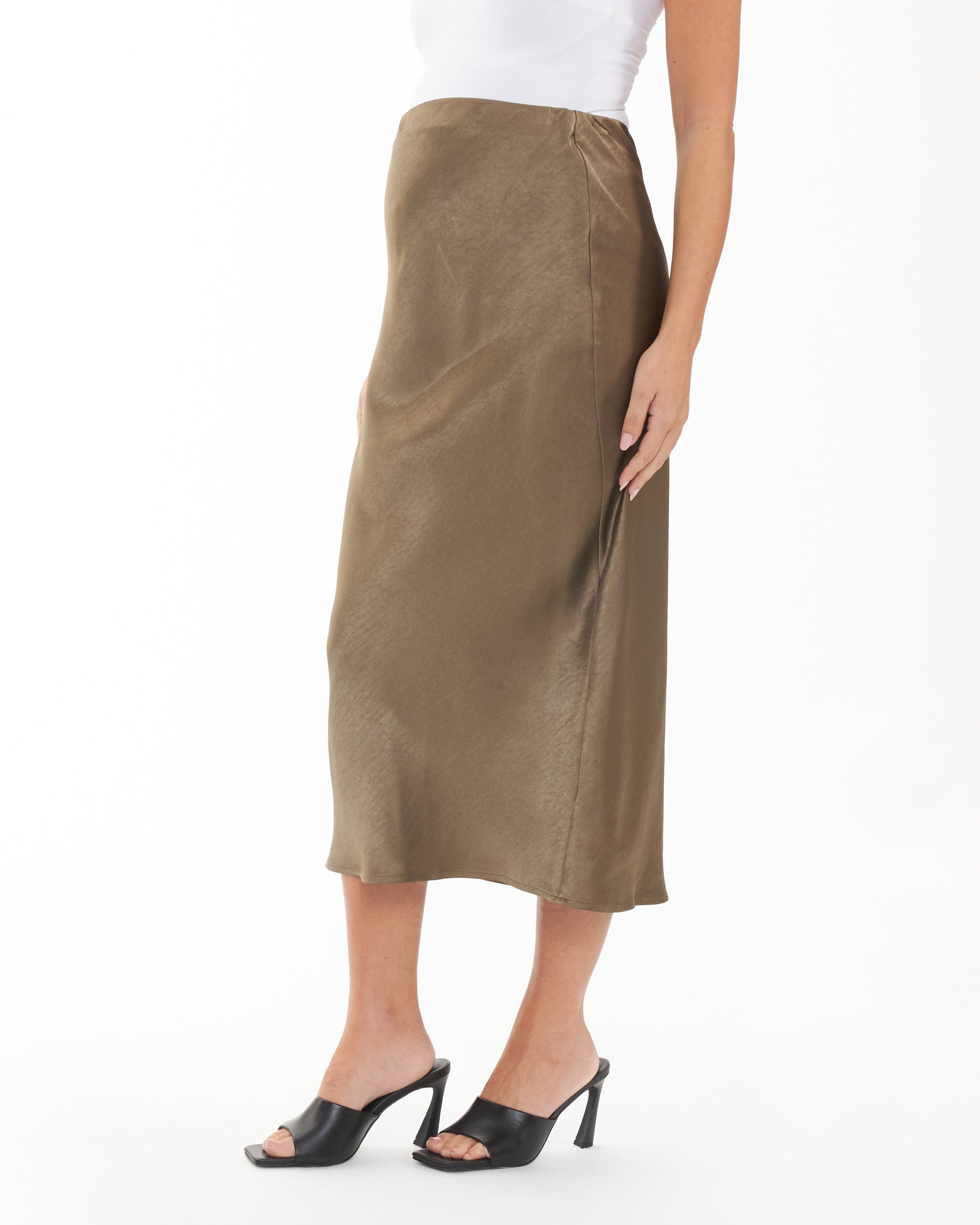 Lexie Satin Skirt Olive