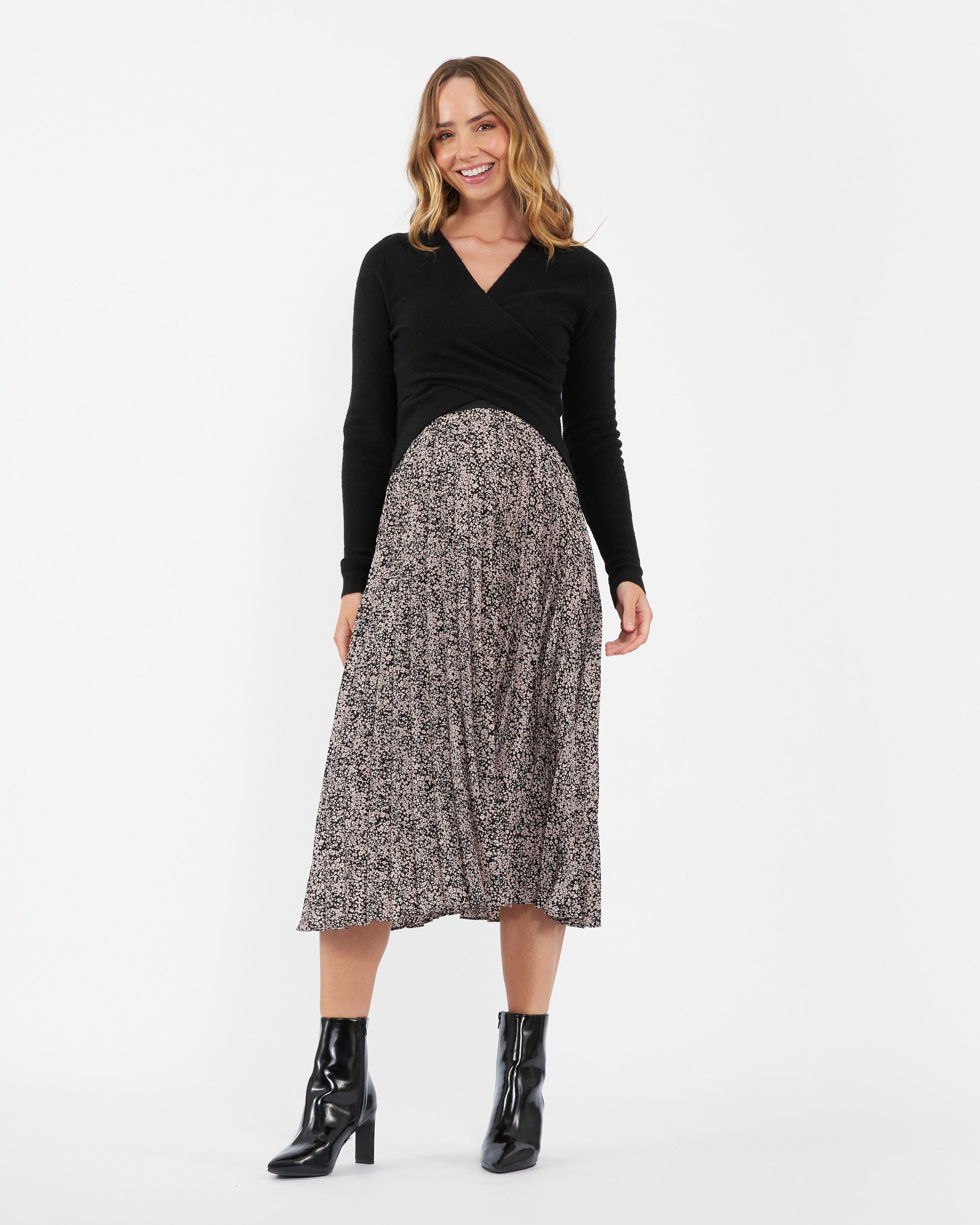 Florence Pleat Skirt Black / Dusty Pink