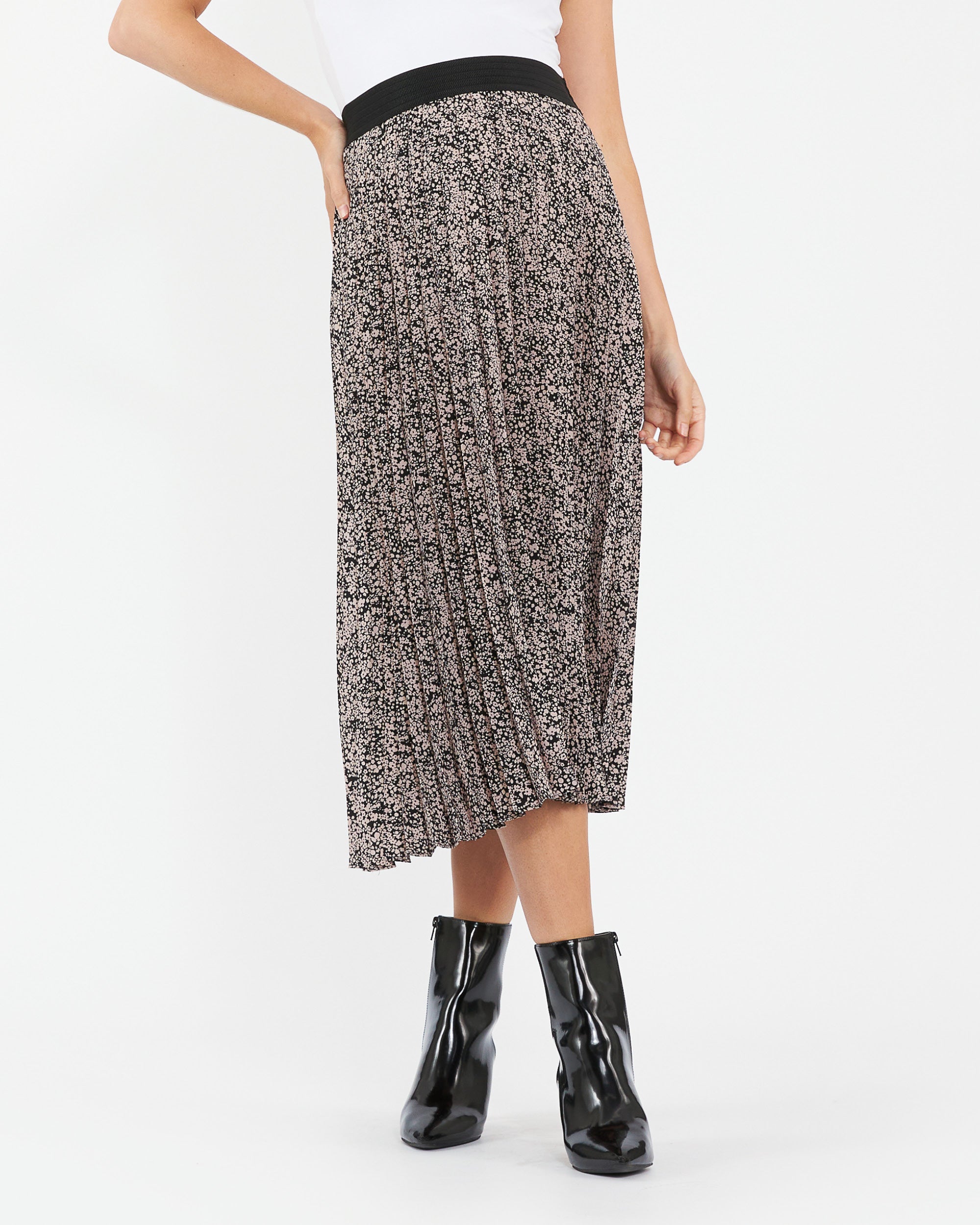 Florence Pleat Skirt Black / Dusty Pink