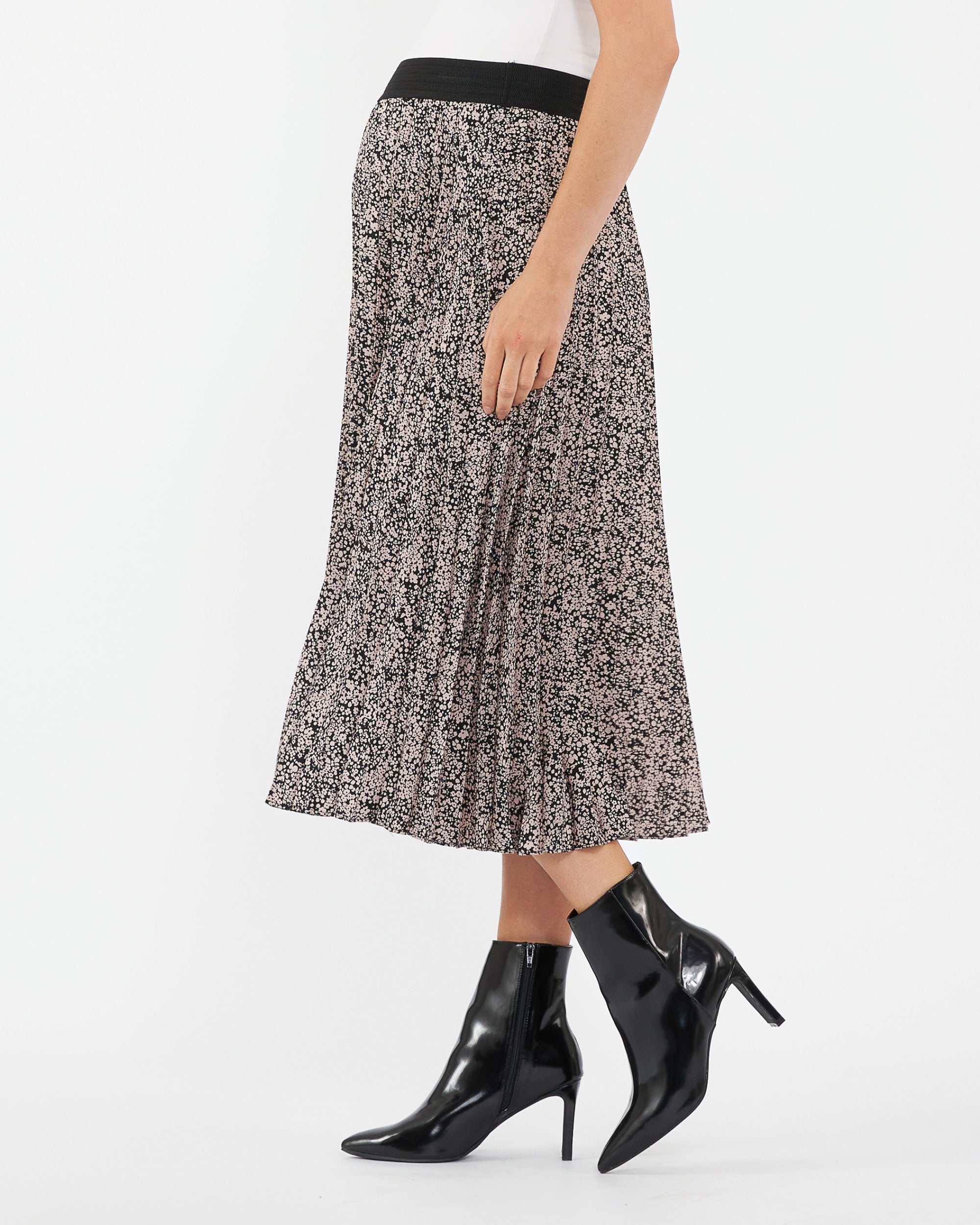 Florence Pleat Skirt Black / Dusty Pink