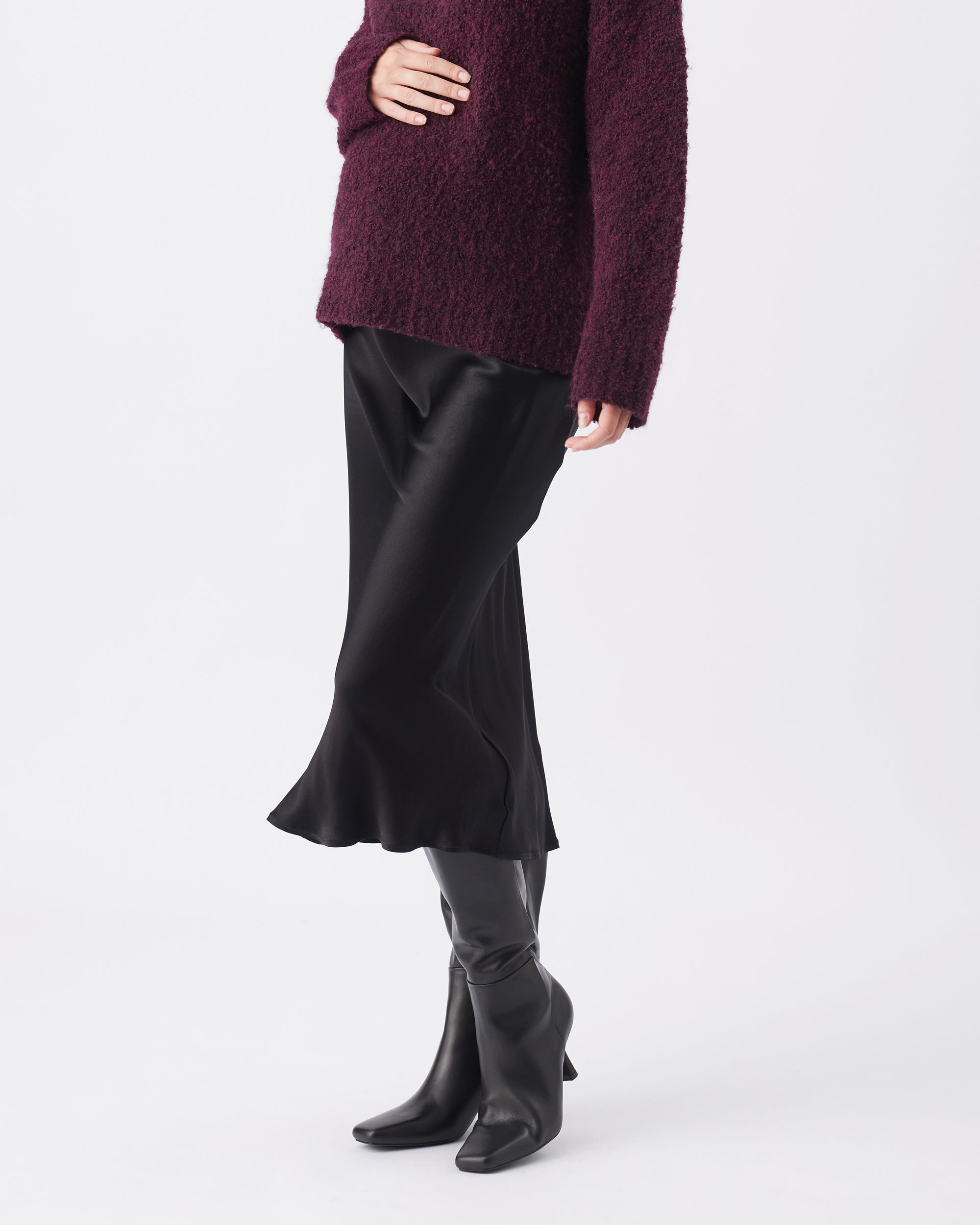 Crystal Satin Skirt Black