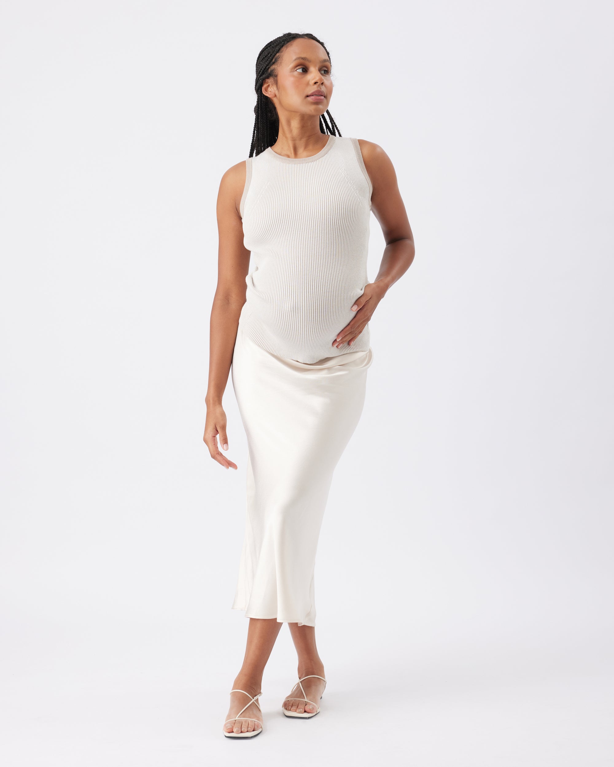 Crystal Satin Skirt Oyster