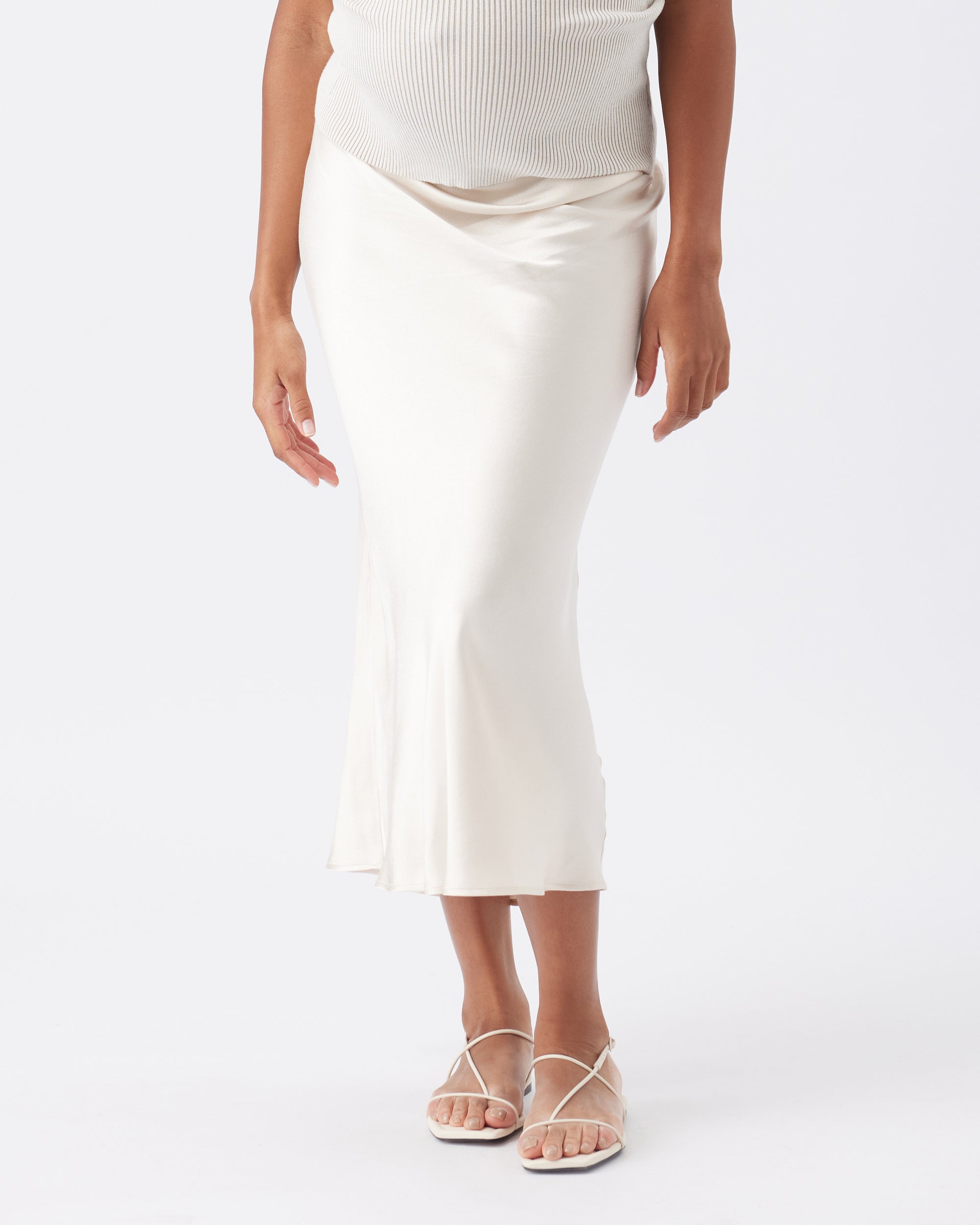 Crystal Satin Skirt Oyster