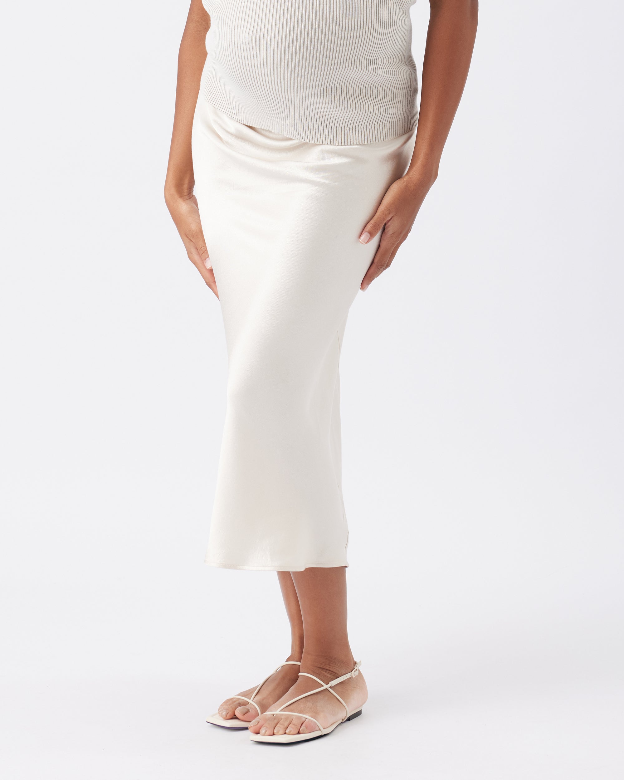 Crystal Satin Skirt Oyster