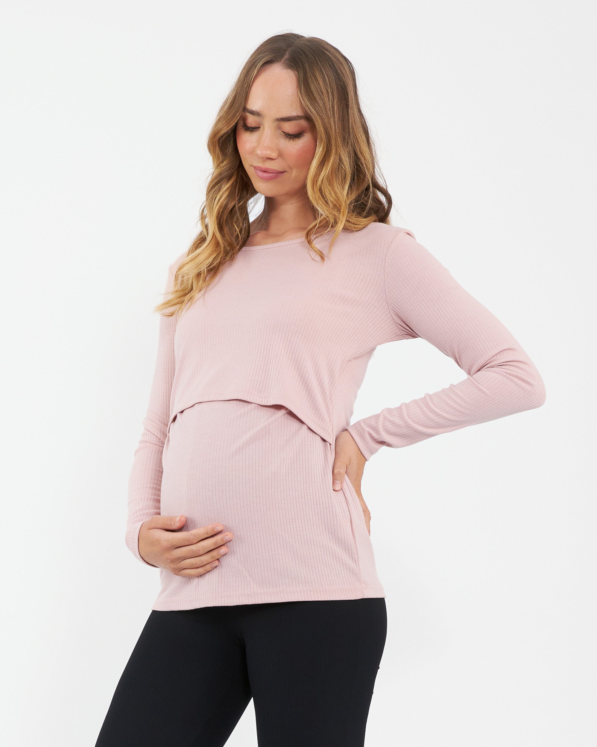 Tessa Rib Nursing Top Dusty Pink