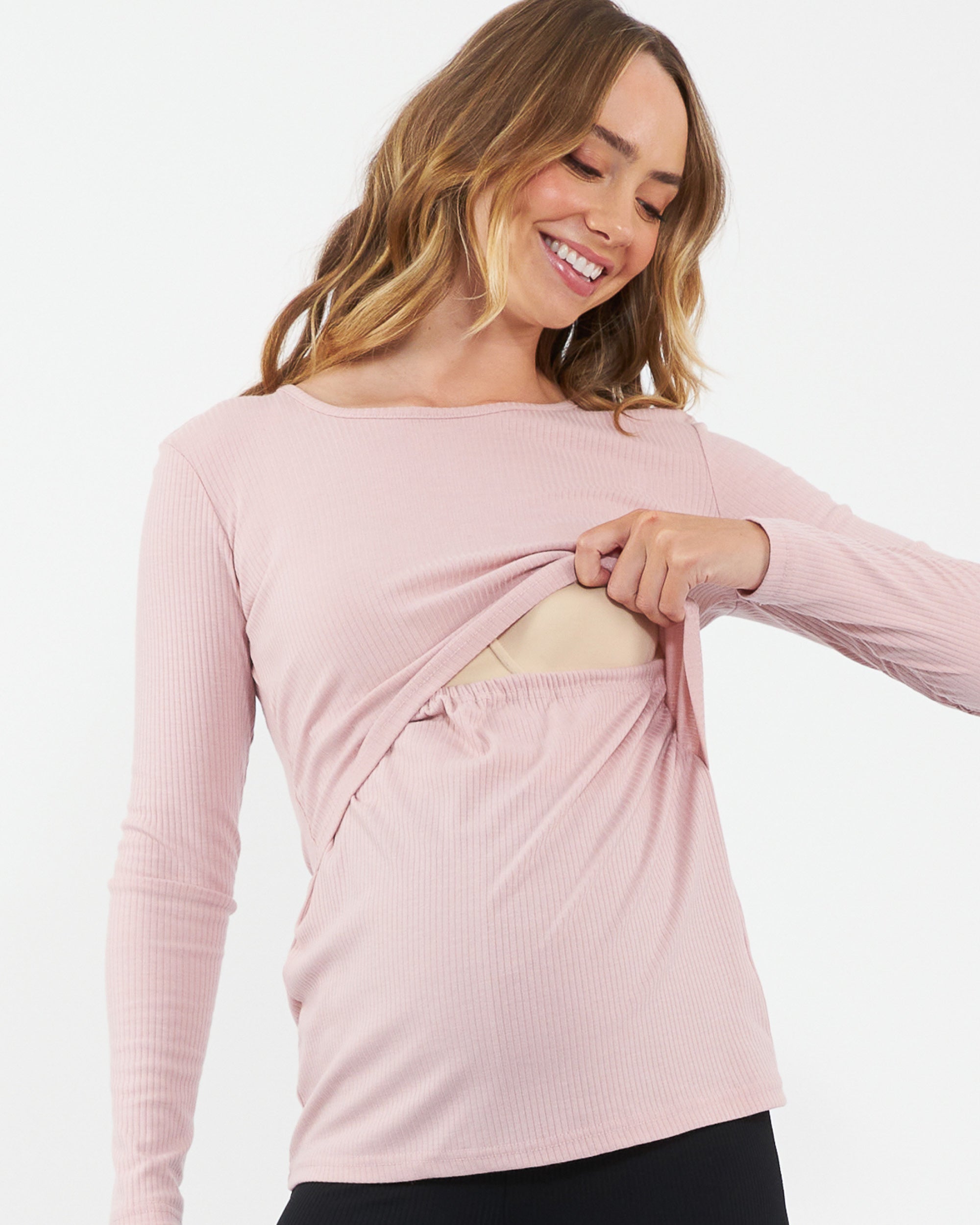Tessa Rib Nursing Top Dusty Pink