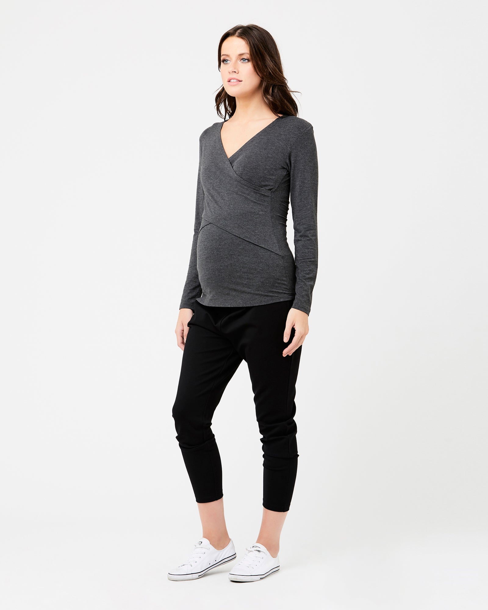 Embrace Long Sleeve Nursing Top Charcoal Marle