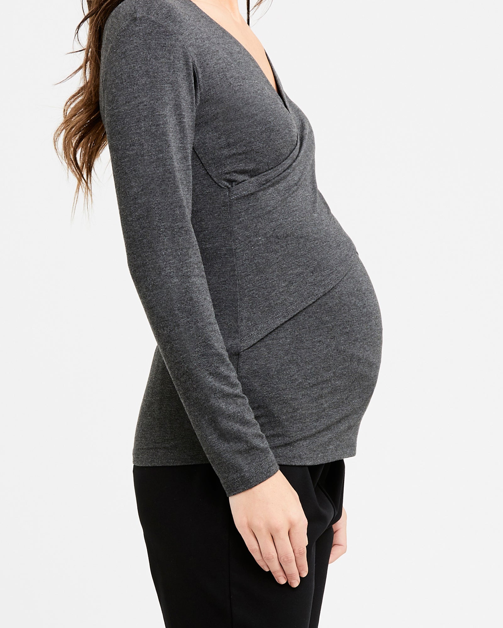 Embrace Long Sleeve Nursing Top Charcoal Marle