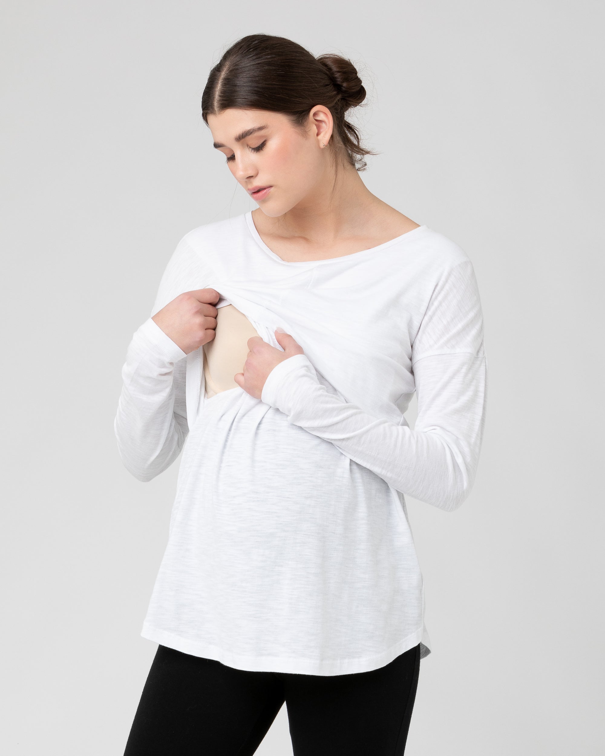 Richie Long Sleeve Nursing Tee White