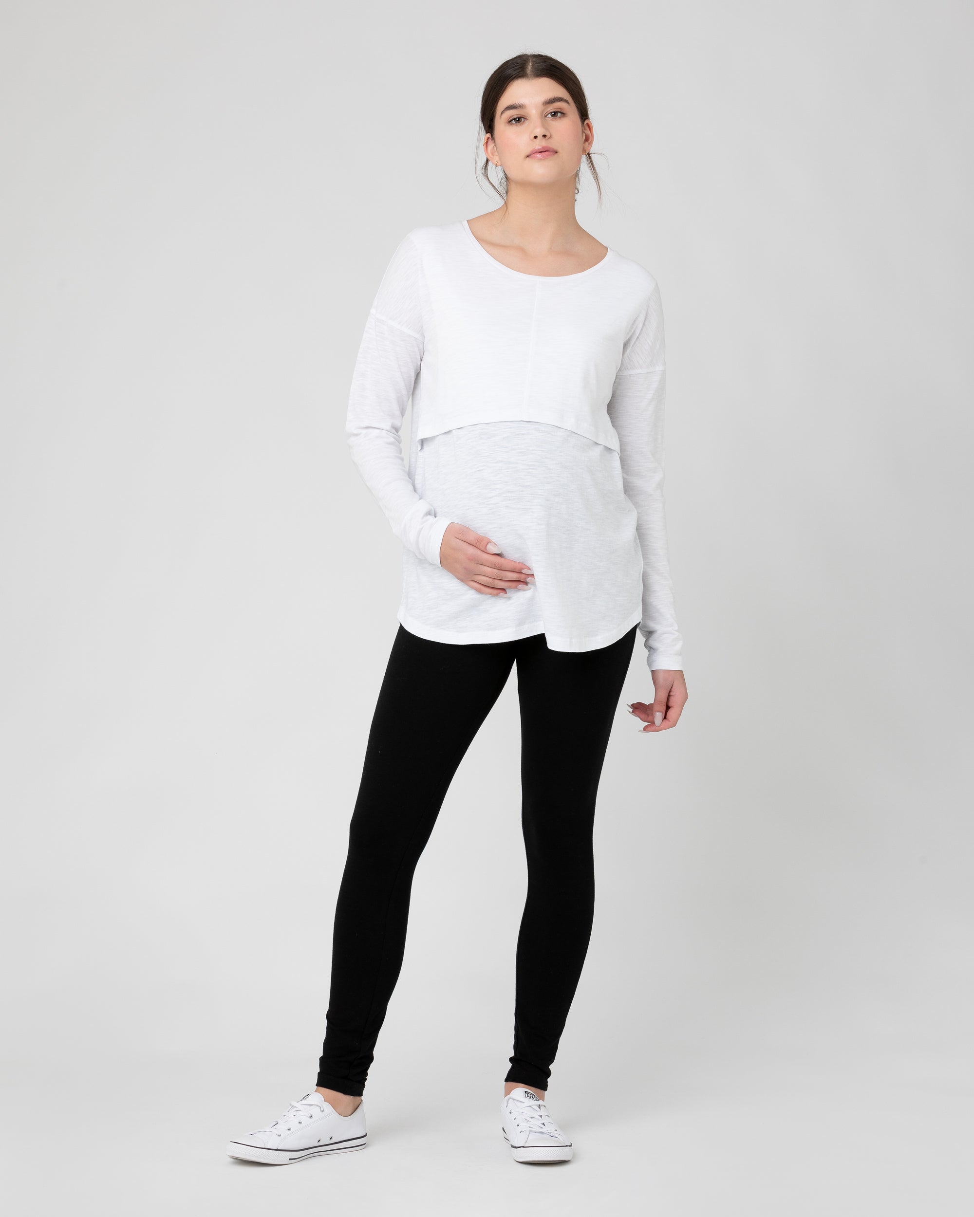 Richie Long Sleeve Nursing Tee White