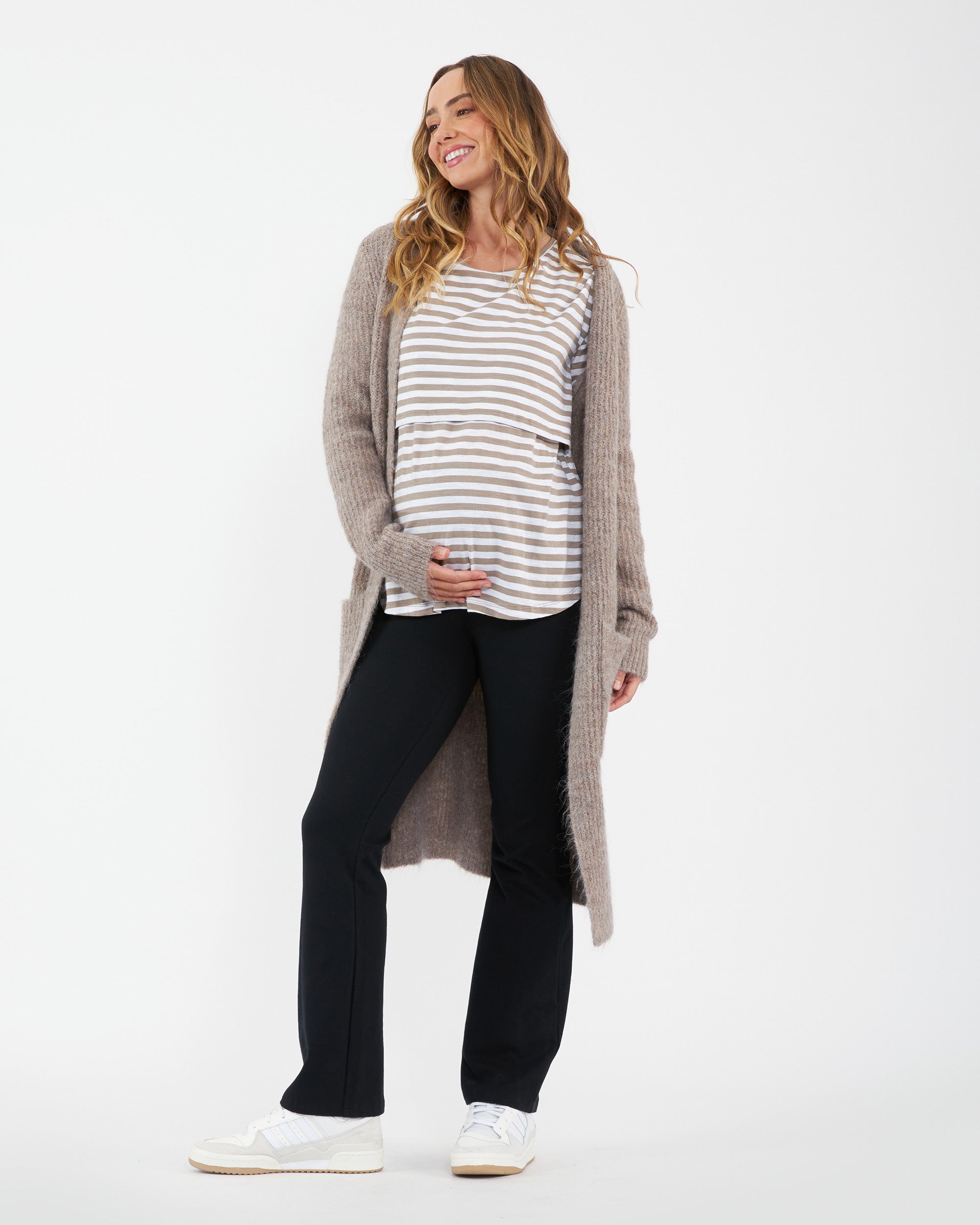 Lionel Long Sleeve Nursing Tee Taupe / White