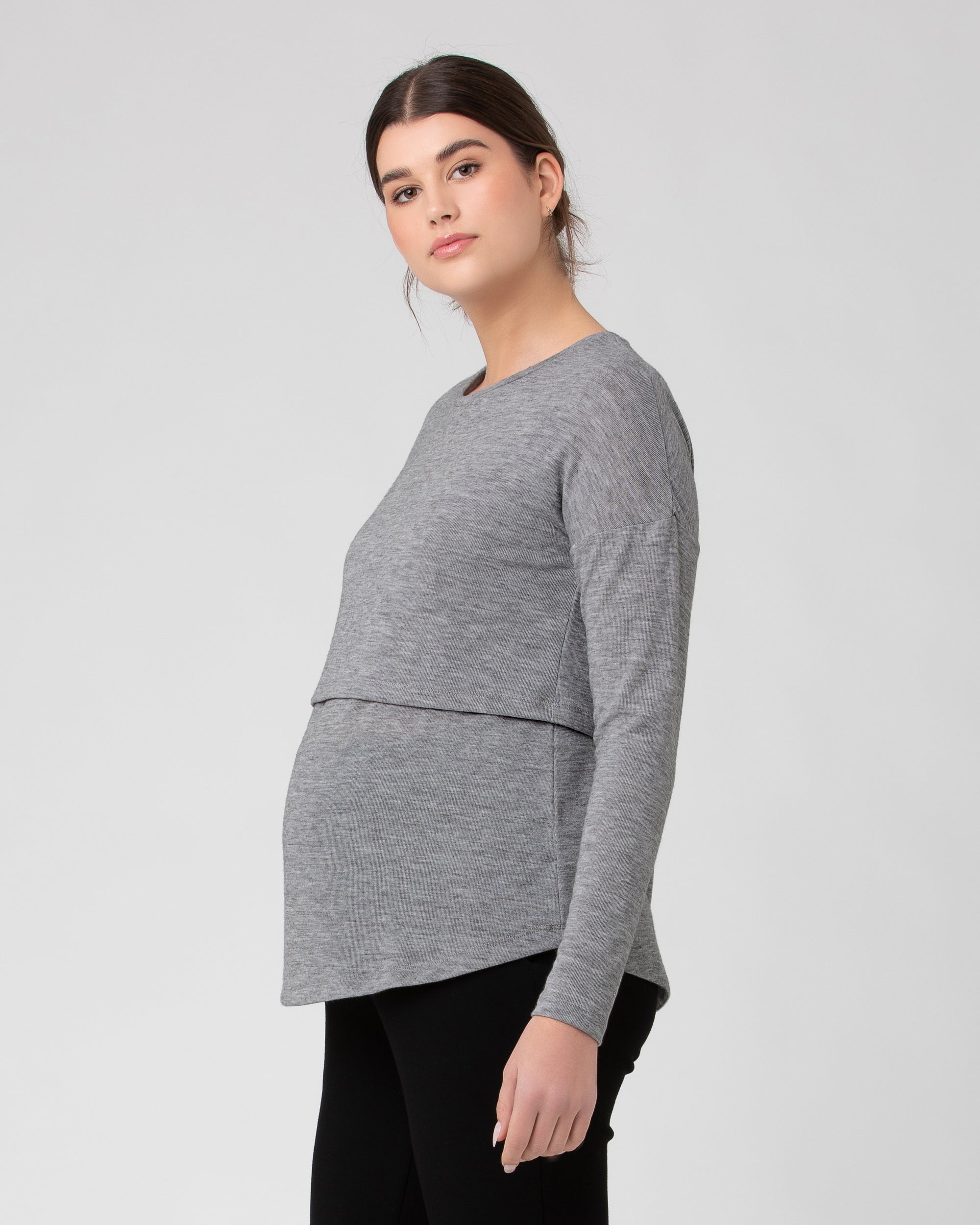 Nora Lift Up Nursing Top Light Grey Marle
