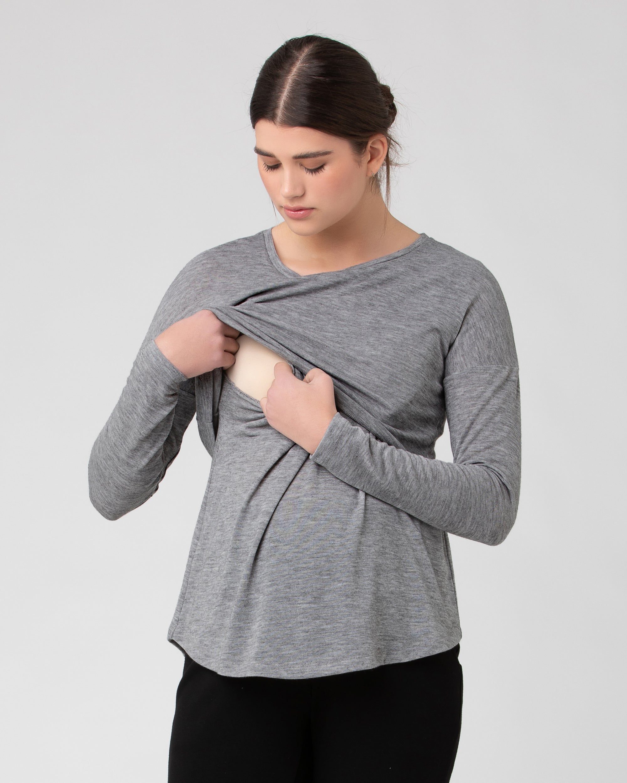 Nora Lift Up Nursing Top Light Grey Marle