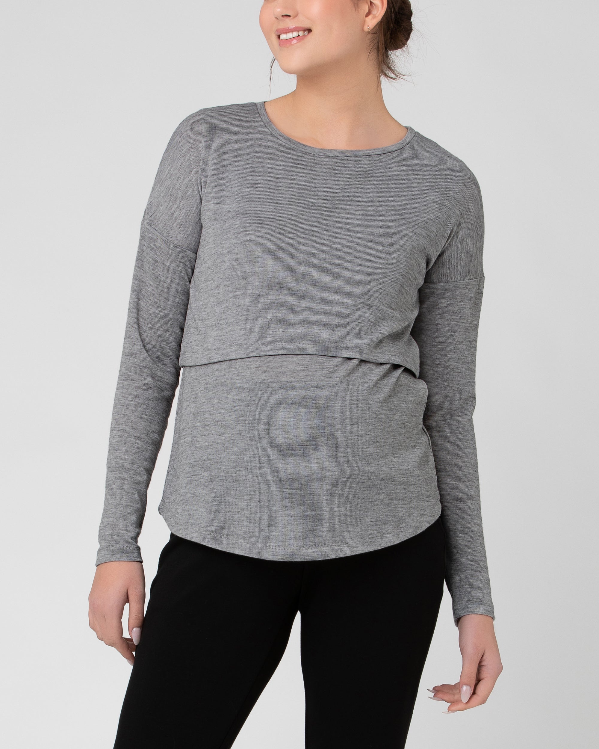 Nora Lift Up Nursing Top Light Grey Marle