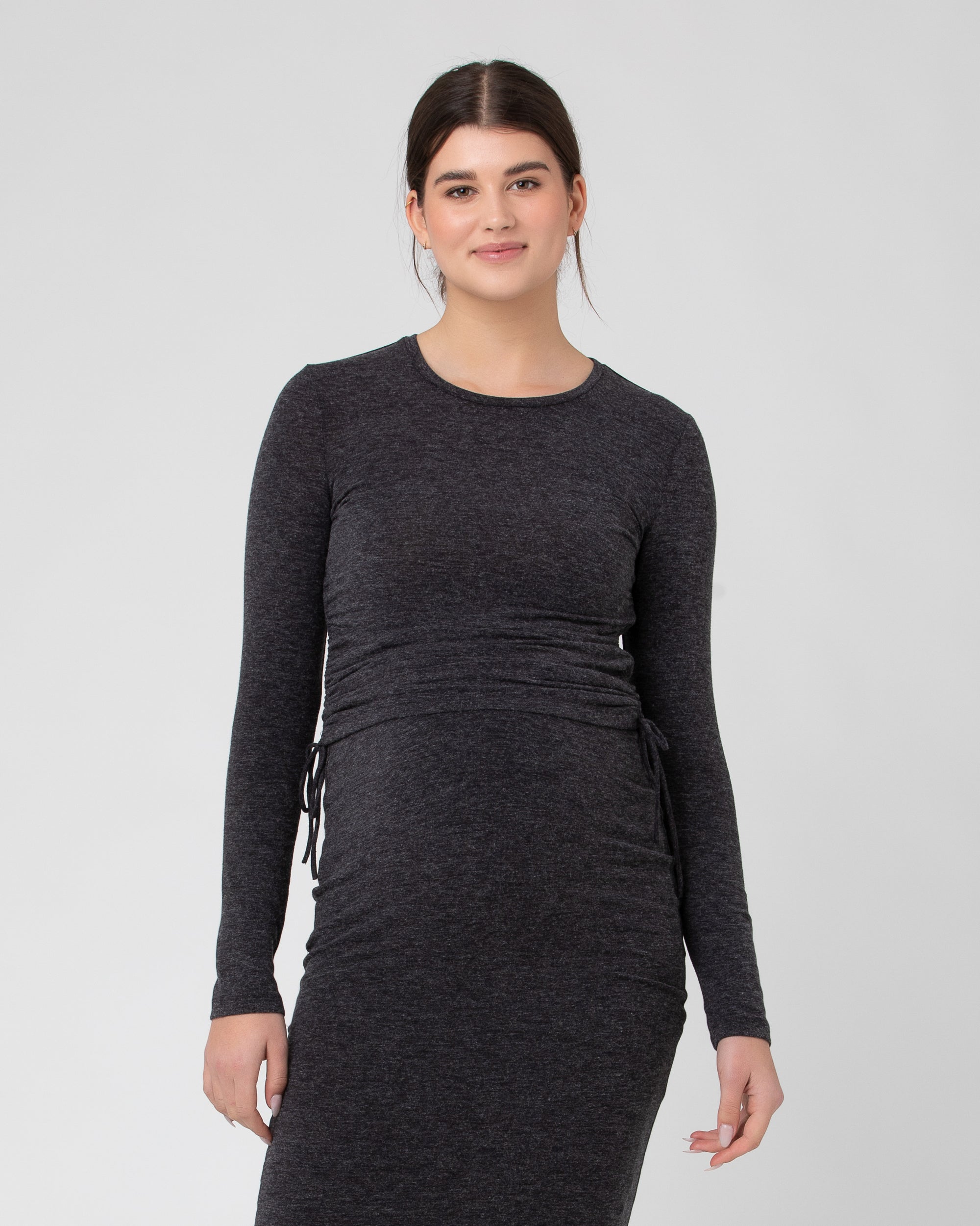 Amber Ruched Long Sleeve Top Dark Charcoal