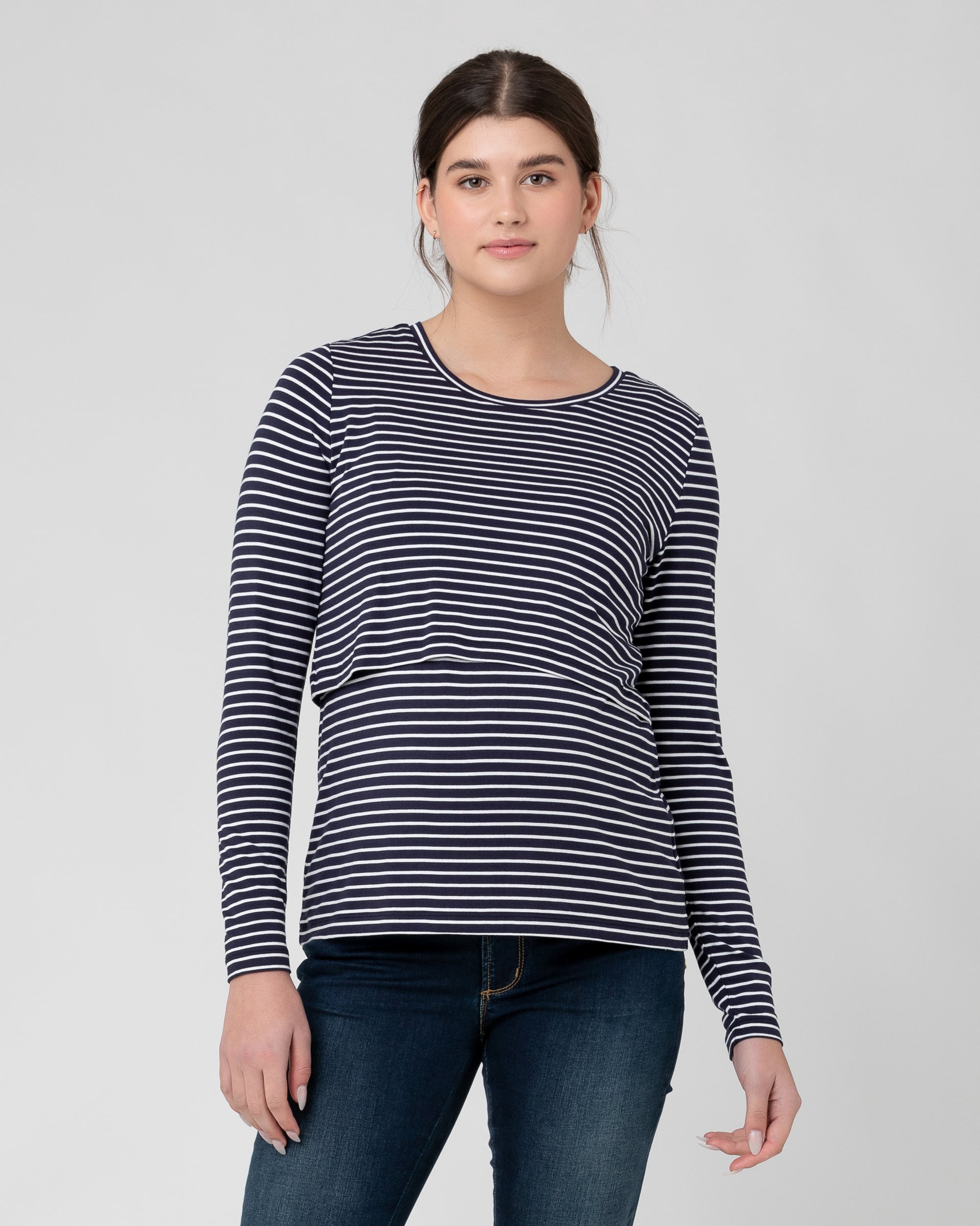 Stripe Layered Nursing Top Indigo / White
