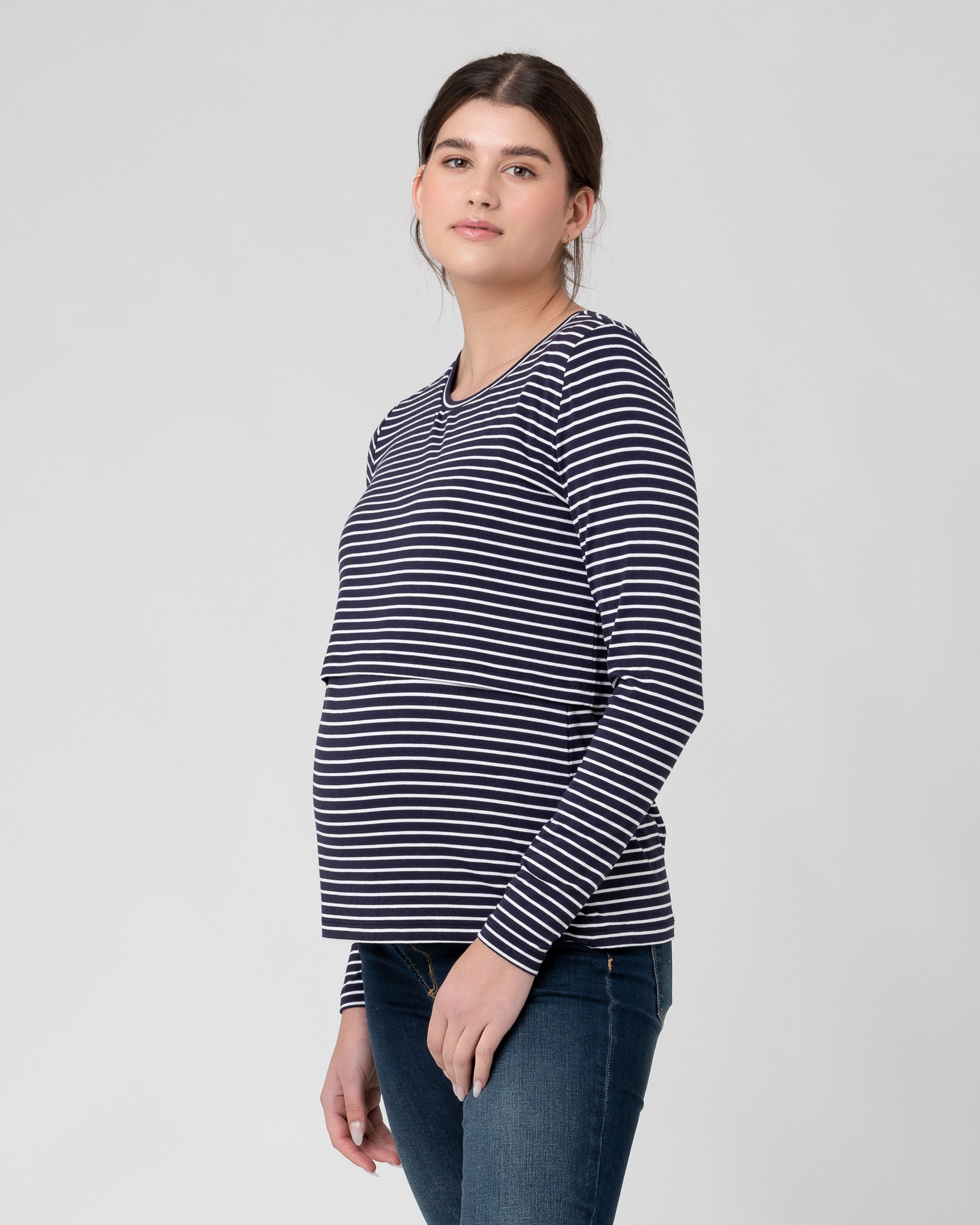 Stripe Layered Nursing Top  Indigo / White