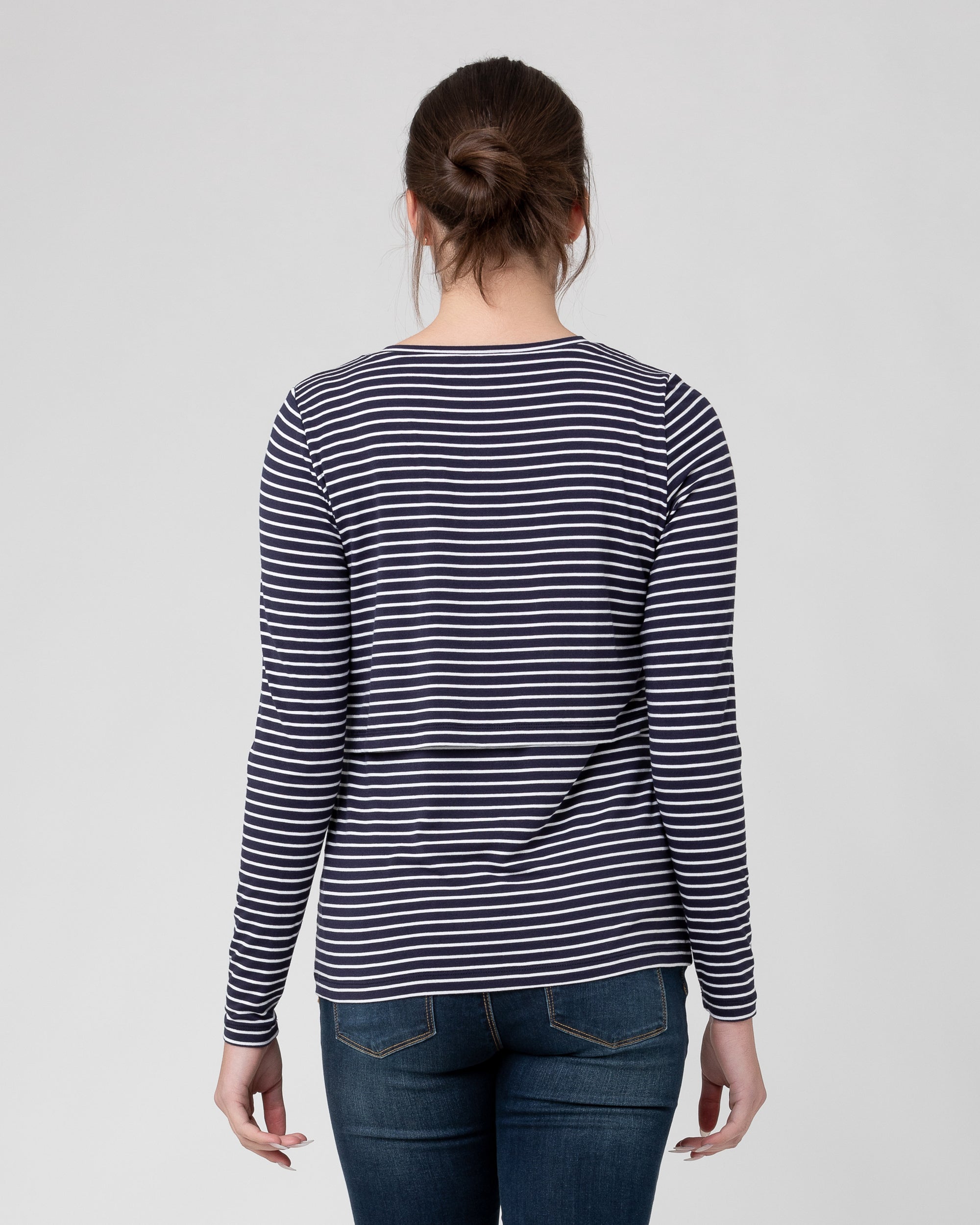 Stripe Layered Nursing Top Indigo / White
