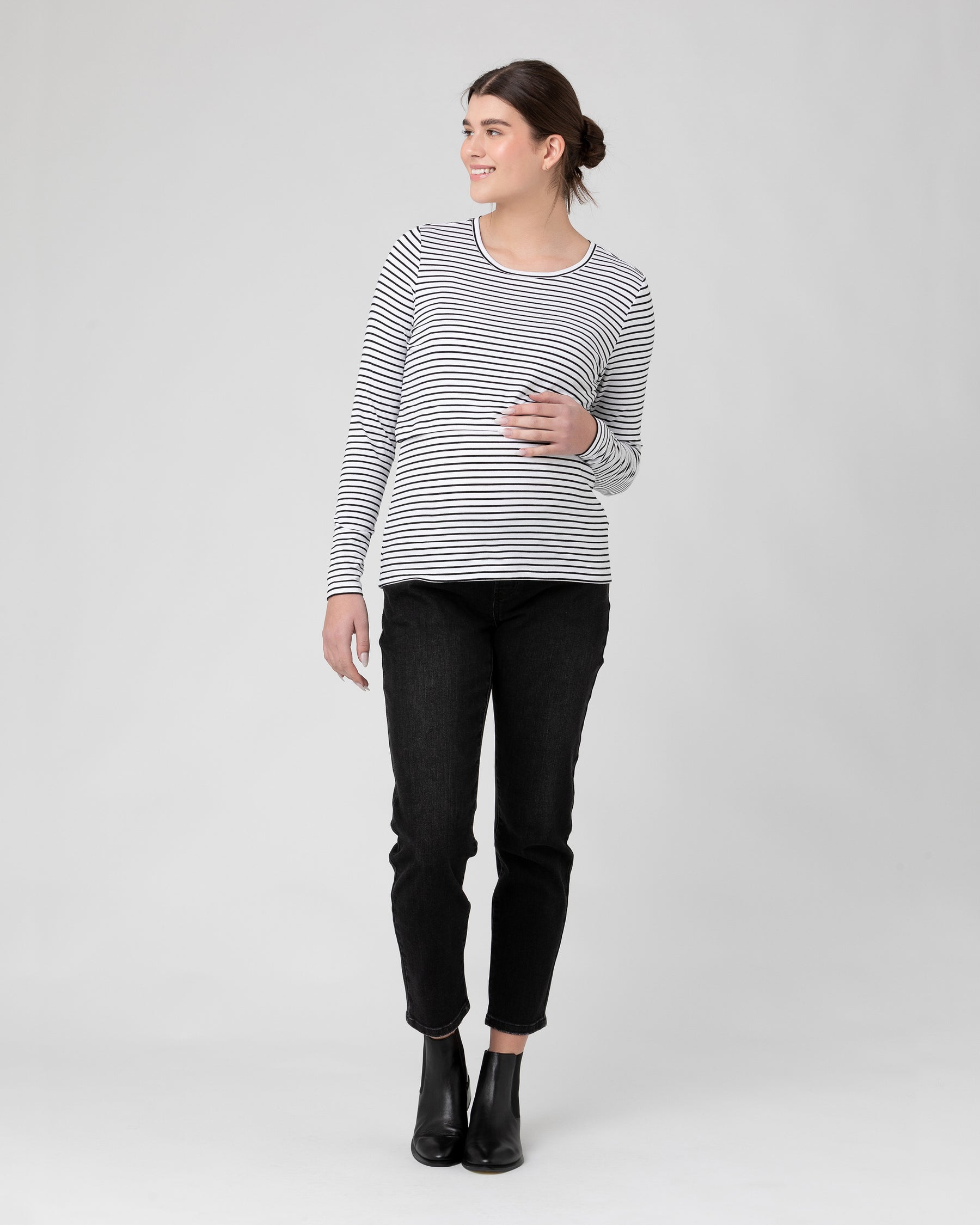 Stripe Layered Nursing Top White / Black