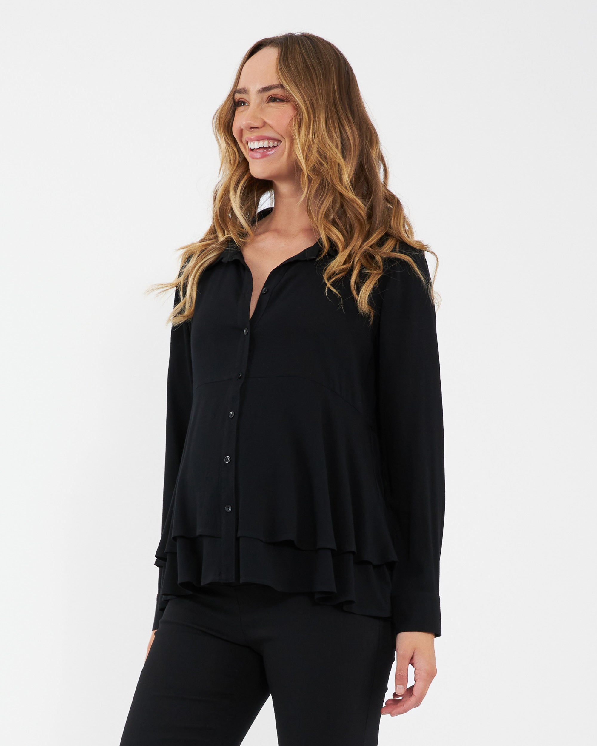 Evelyn Peplum Shirt  Black