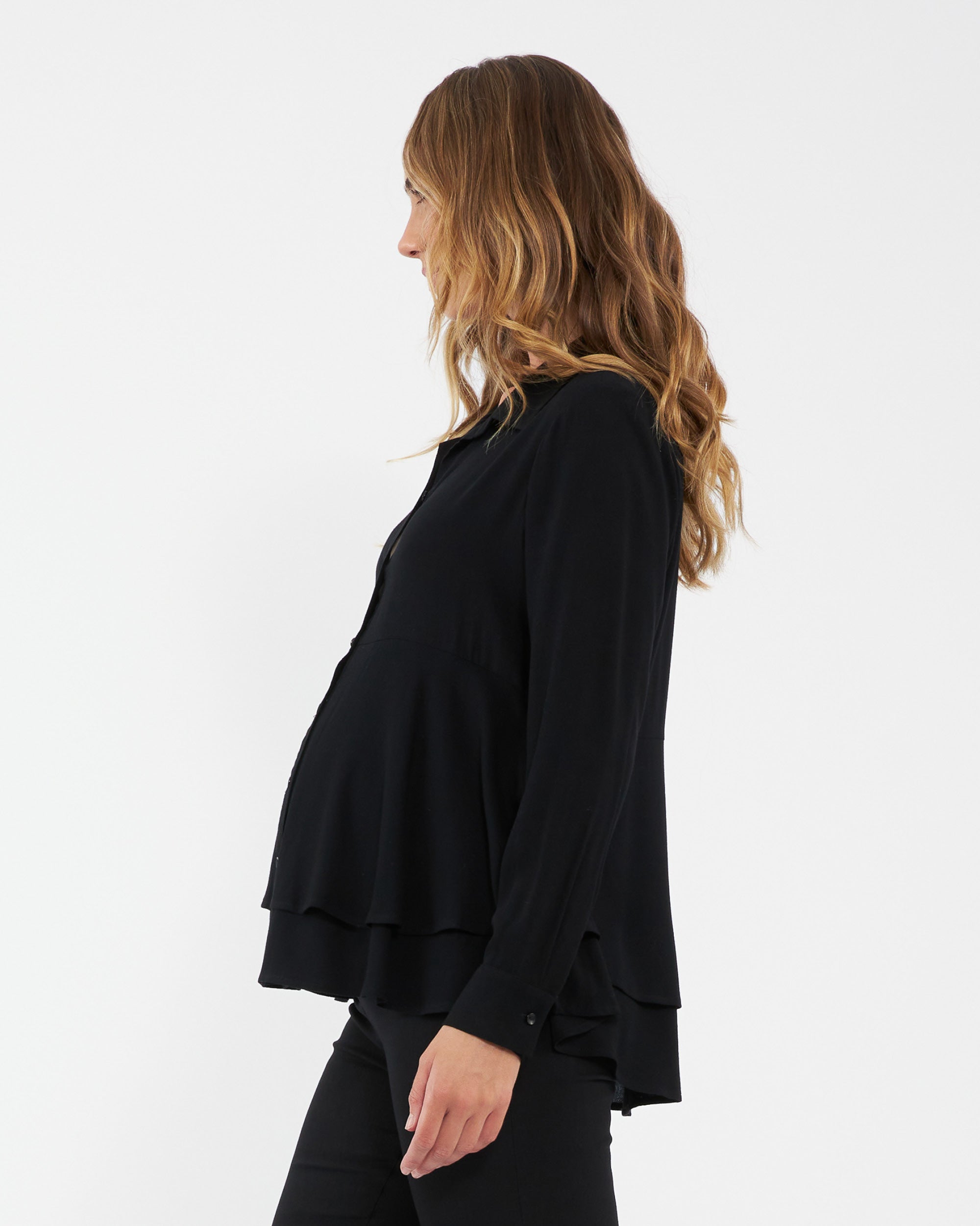 Evelyn Peplum Shirt  Black