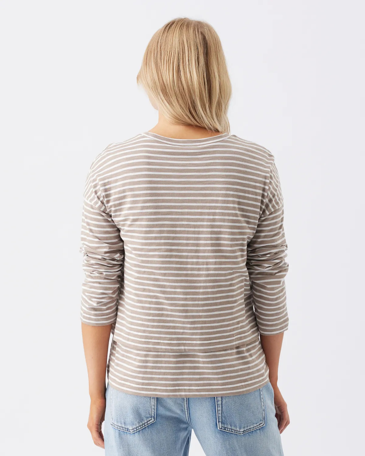 Claudette Long Sleeve Nursing Top Taupe / White